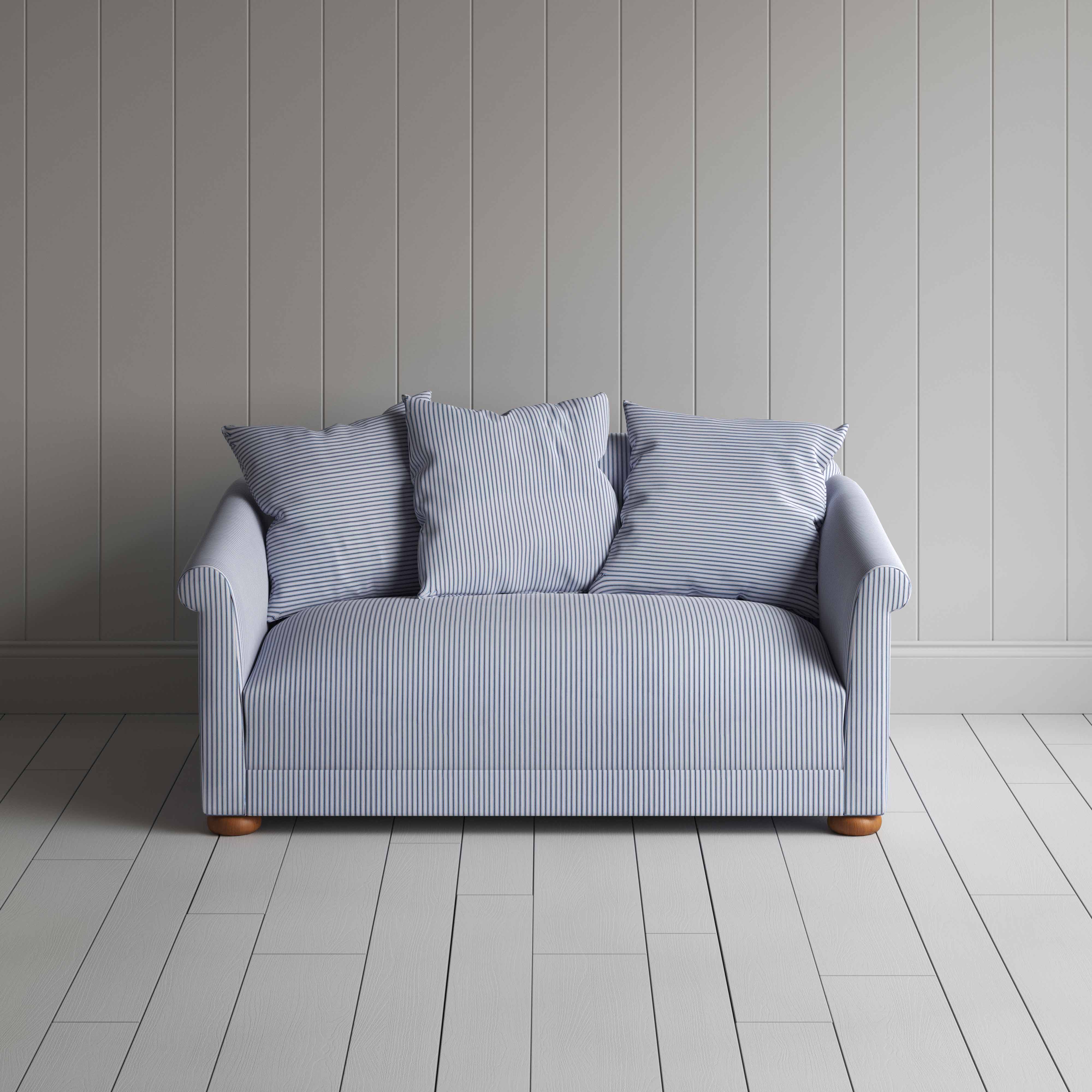  More the Merrier 2 Seater Sofa in Ticking Cotton, Aqua Brown - Nicola Harding 