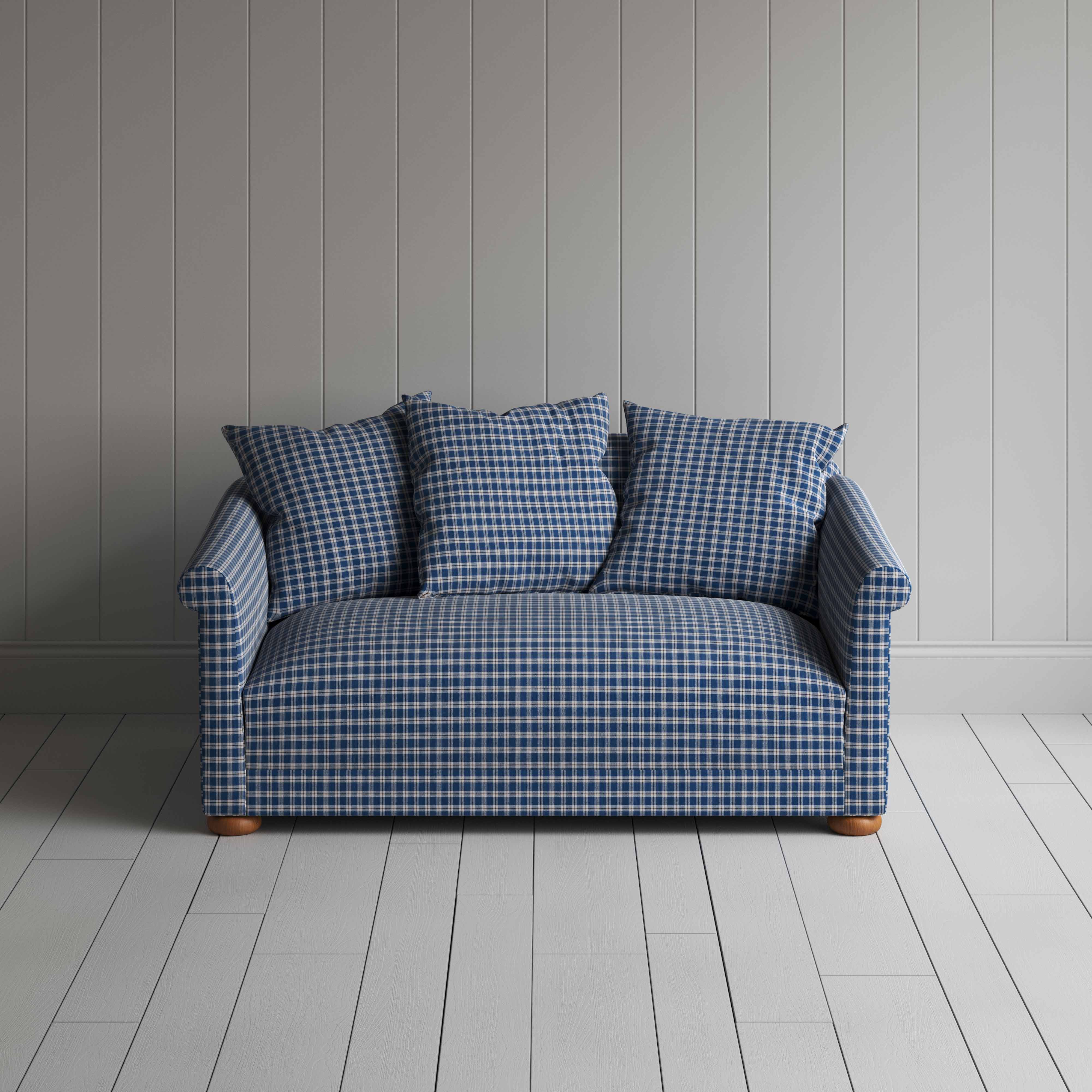  More the Merrier 2 Seater Sofa in Well Plaid Cotton, Blue Brown - Nicola Harding 