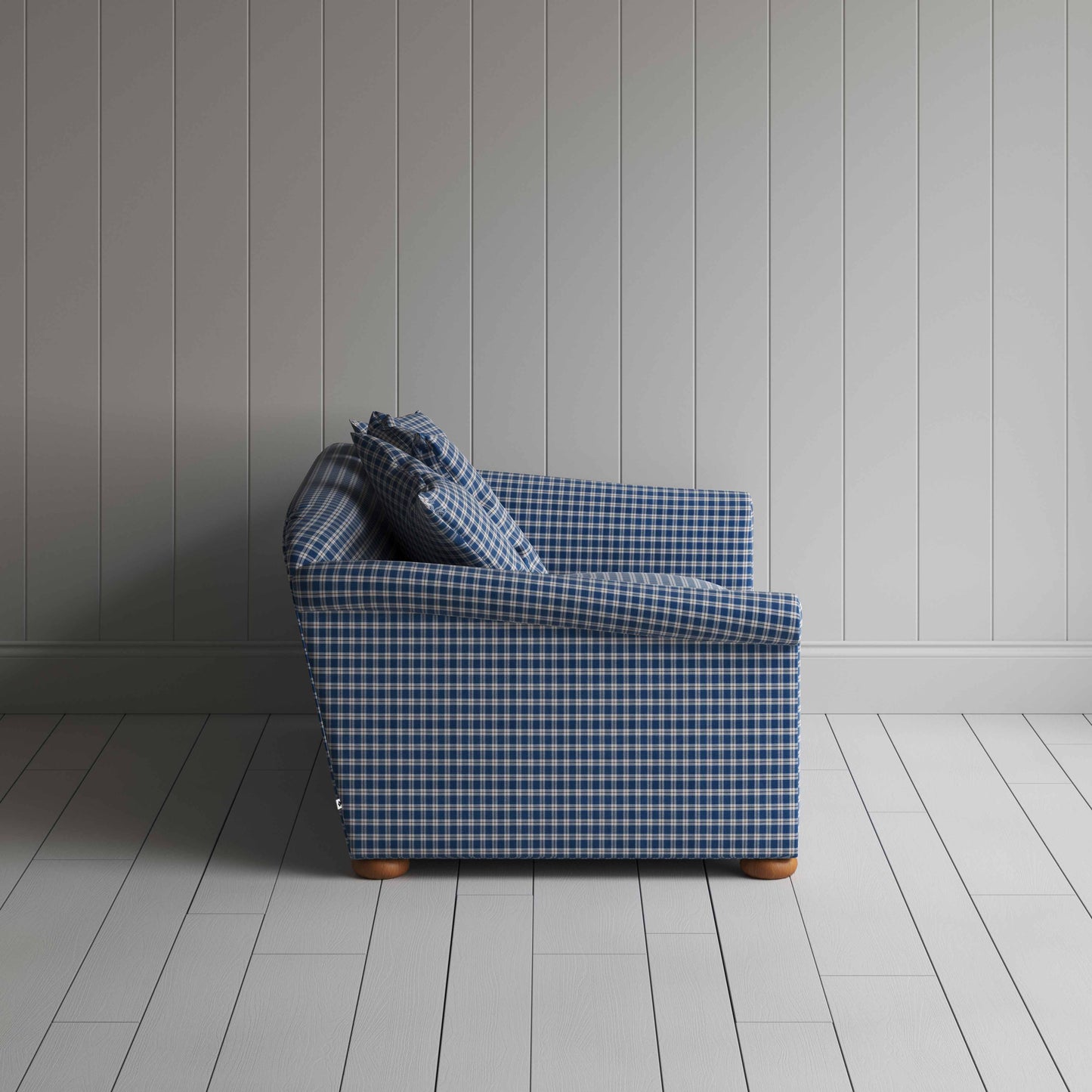 More the Merrier 2 Seater Sofa in Well Plaid Cotton, Blue Brown - Nicola Harding