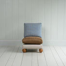  Perch Slipper Armchair in Ticking Aqua Brown Frame with Classic Corduroy Stone Beige Seat and Well Plaid Cotton Back 