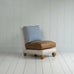 image of Perch Slipper Armchair in Ticking Aqua Brown Frame with Classic Corduroy Stone Beige Seat and Well Plaid Cotton Back