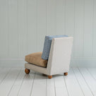  Perch Slipper Armchair in Ticking Aqua Brown Frame with Classic Corduroy Stone Beige Seat and Well Plaid Cotton Back 