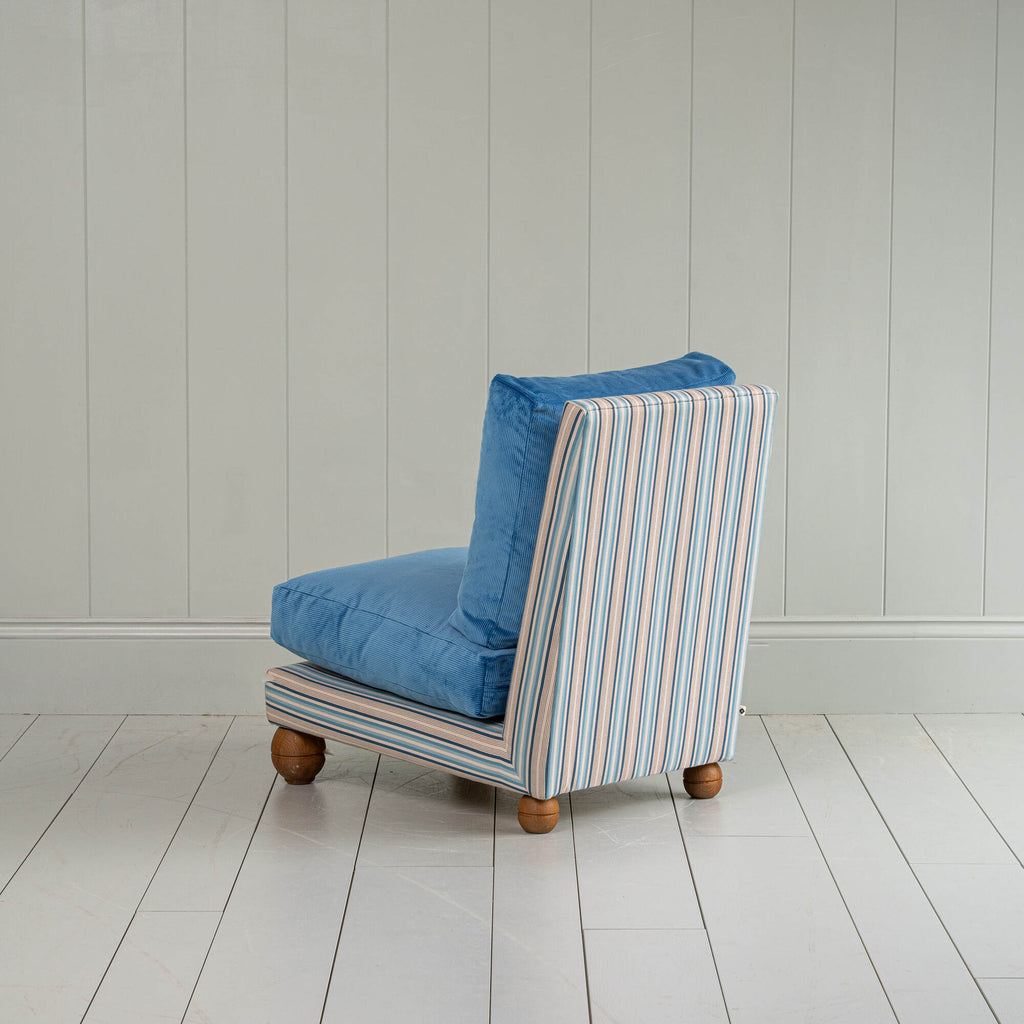 Perch Slipper Armchair in Slow Lane Blue Frame and Classic Corduroy Harbour Blue Seat 