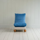  Perch Slipper Armchair in Ticking Aqua Brown Frame and Classic Corduroy Harbour Blue Seat 