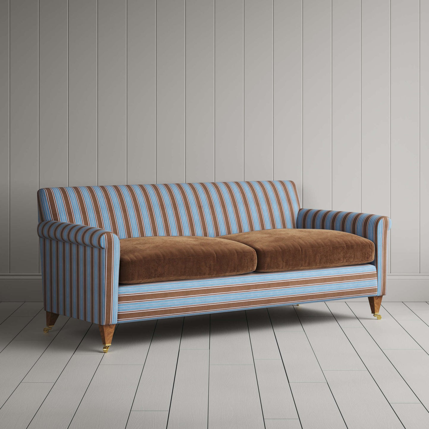 Angled view of the Regatta Blue Idler sofa by NiX