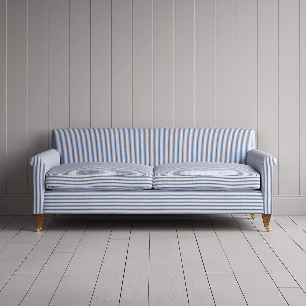 Front view of Idler 3 Seater Sofa in Ticking Cotton, Aqua Brown