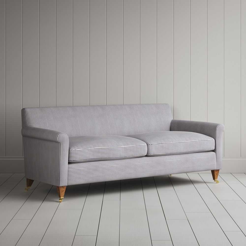 Idler 3 Seater Sofa in Ticking Cotton, Blue Brown