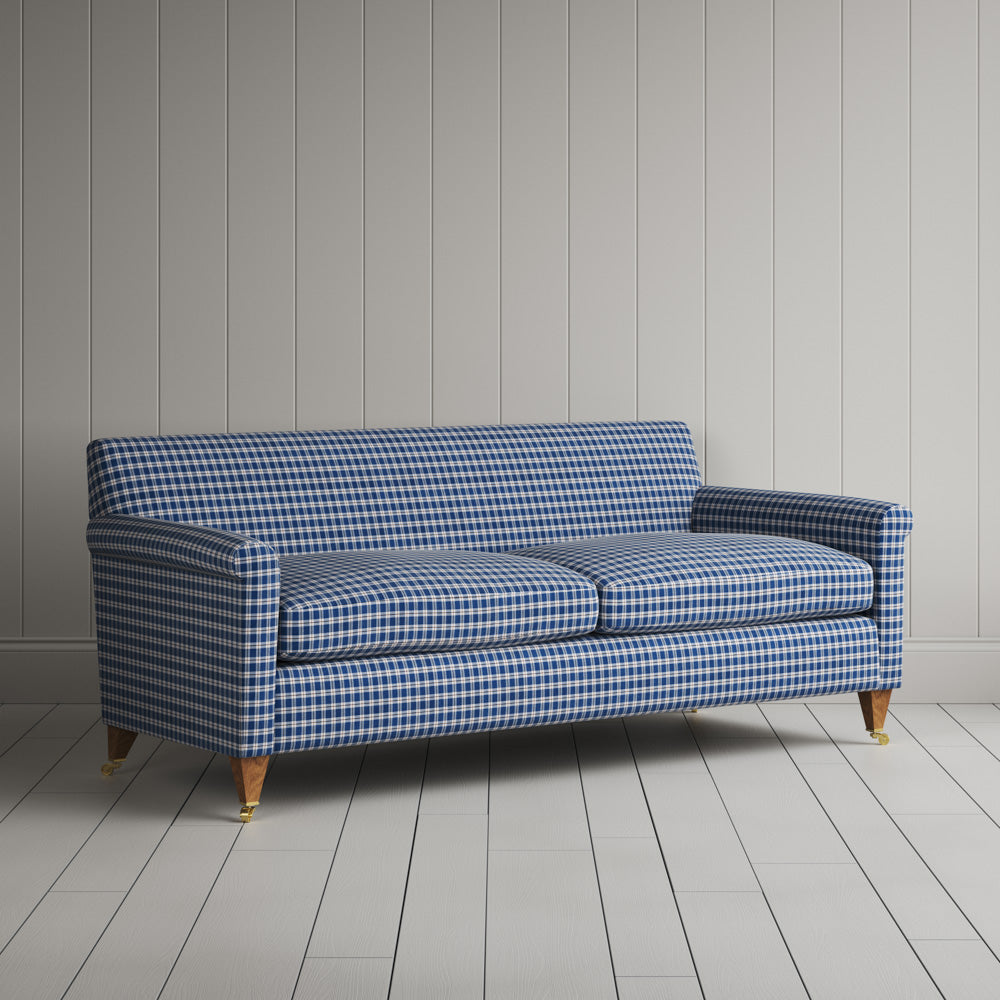 Idler 3 Seater Sofa in Well Plaid Cotton, Blue Brown