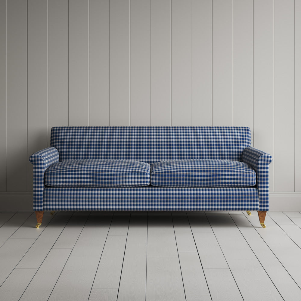Idler 3 Seater Sofa in Well Plaid Cotton, Blue Brown
