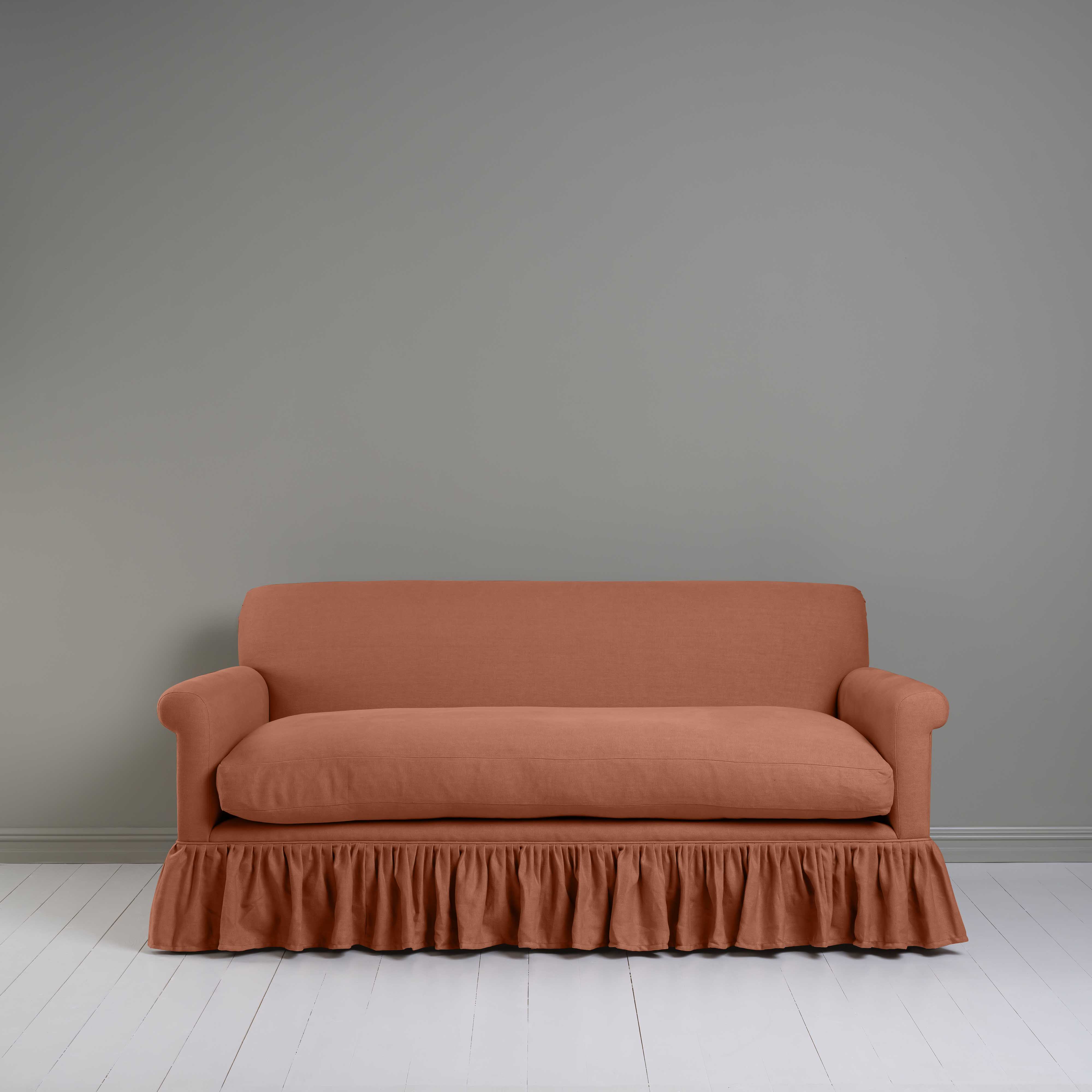  Curtain Call 3 Seater Sofa in Laidback Linen Cayenne, Front View - Nicola Harding 