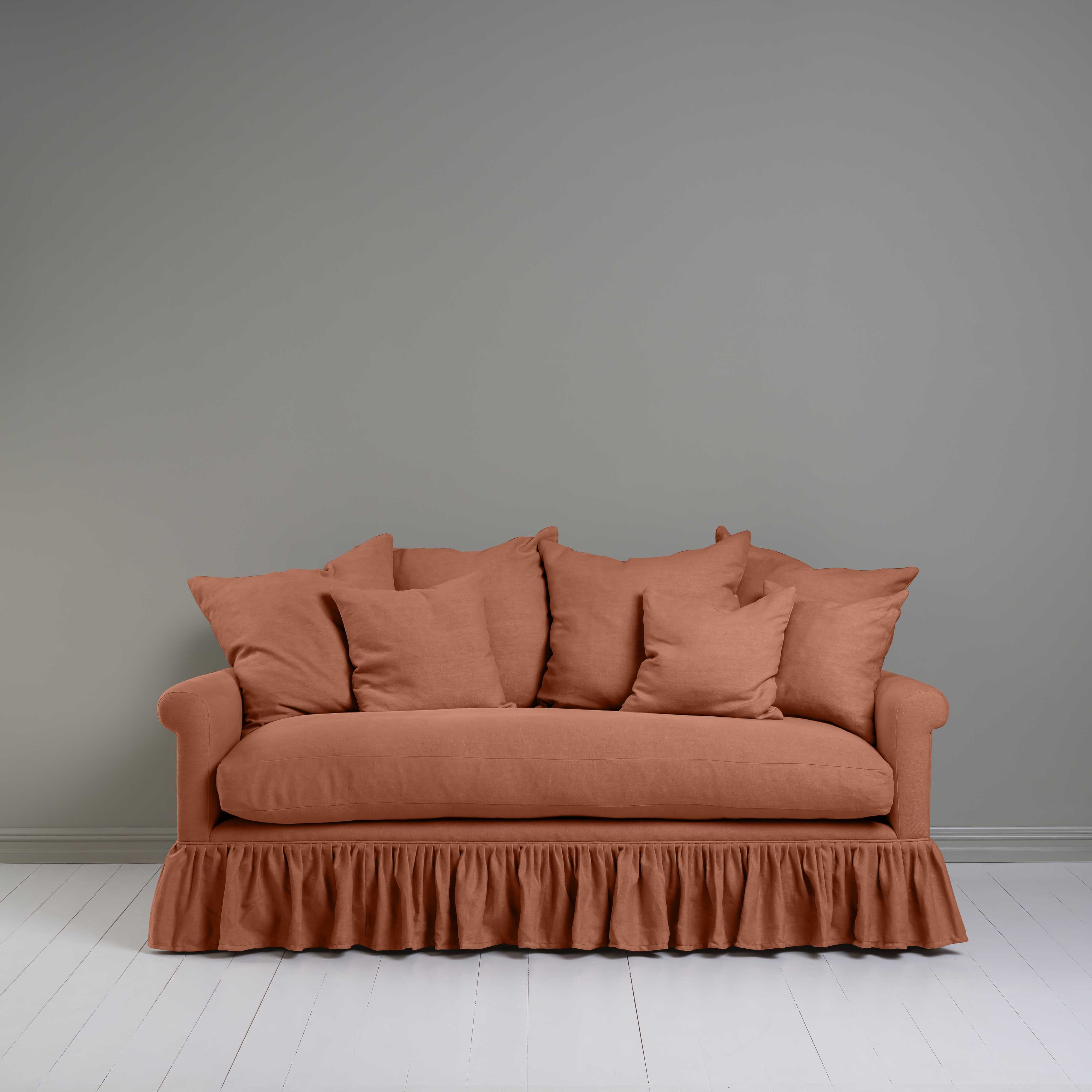  Curtain Call 3 Seater Sofa in Laidback Linen Cayenne, With Six Matching Square Cushions - Nicola Harding 