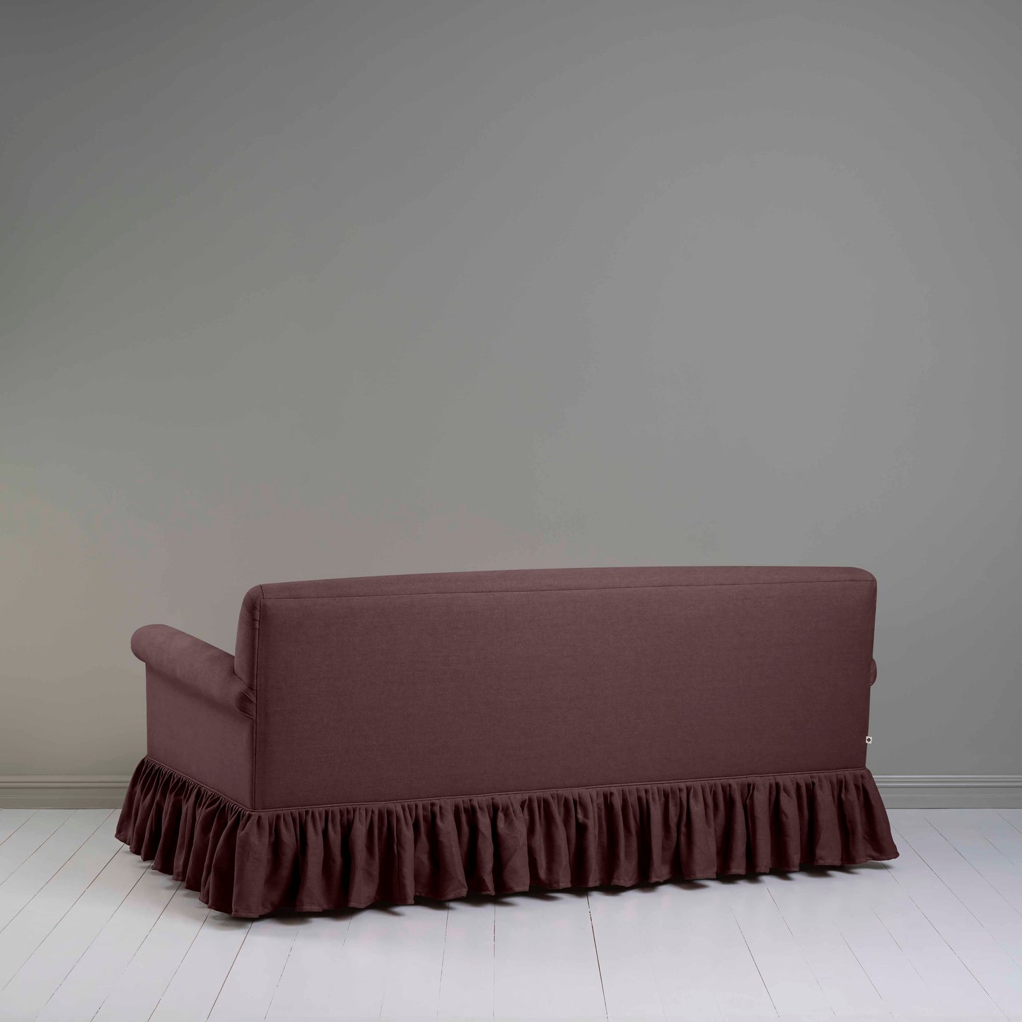 Curtain Call 3 Seater Sofa in Laidback Linen Damson, Back View - Nicola Harding