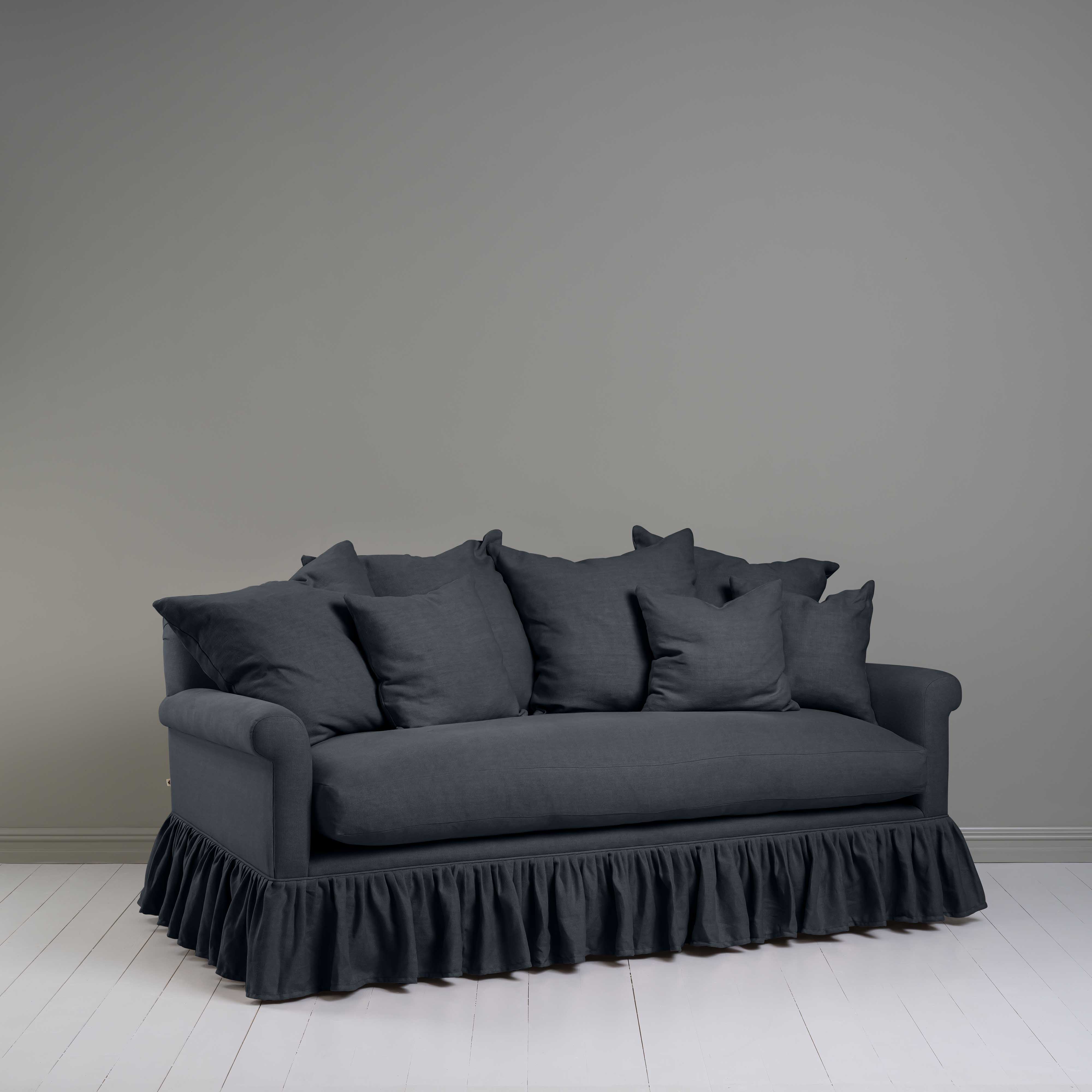  Curtain Call 3 Seater Sofa in Laidback Linen Midnight, With Six Matching Cushions - Nicola Harding 