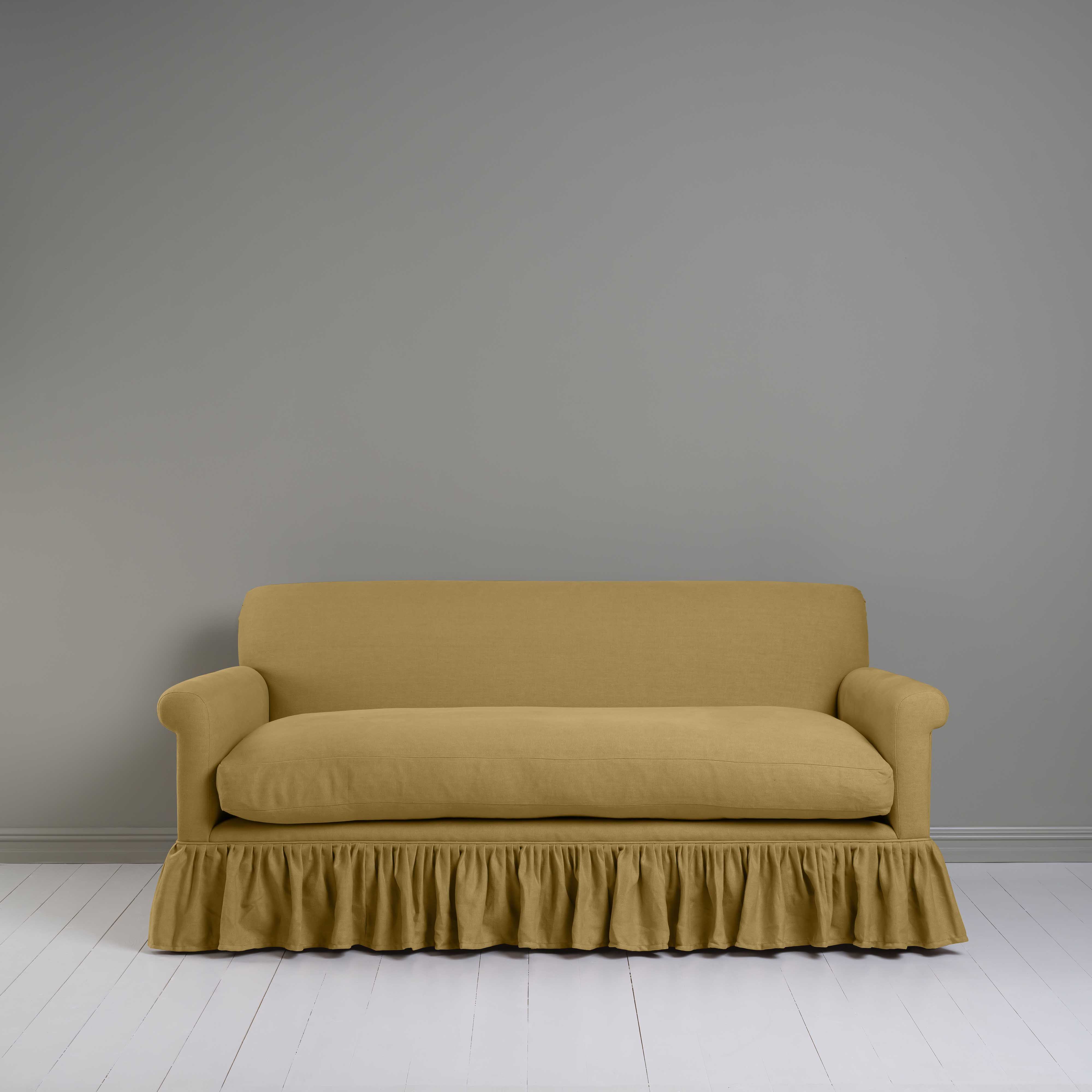 Curtain Call 3 Seater Sofa in Laidback Linen Ochre, Front View - Nicola Harding 