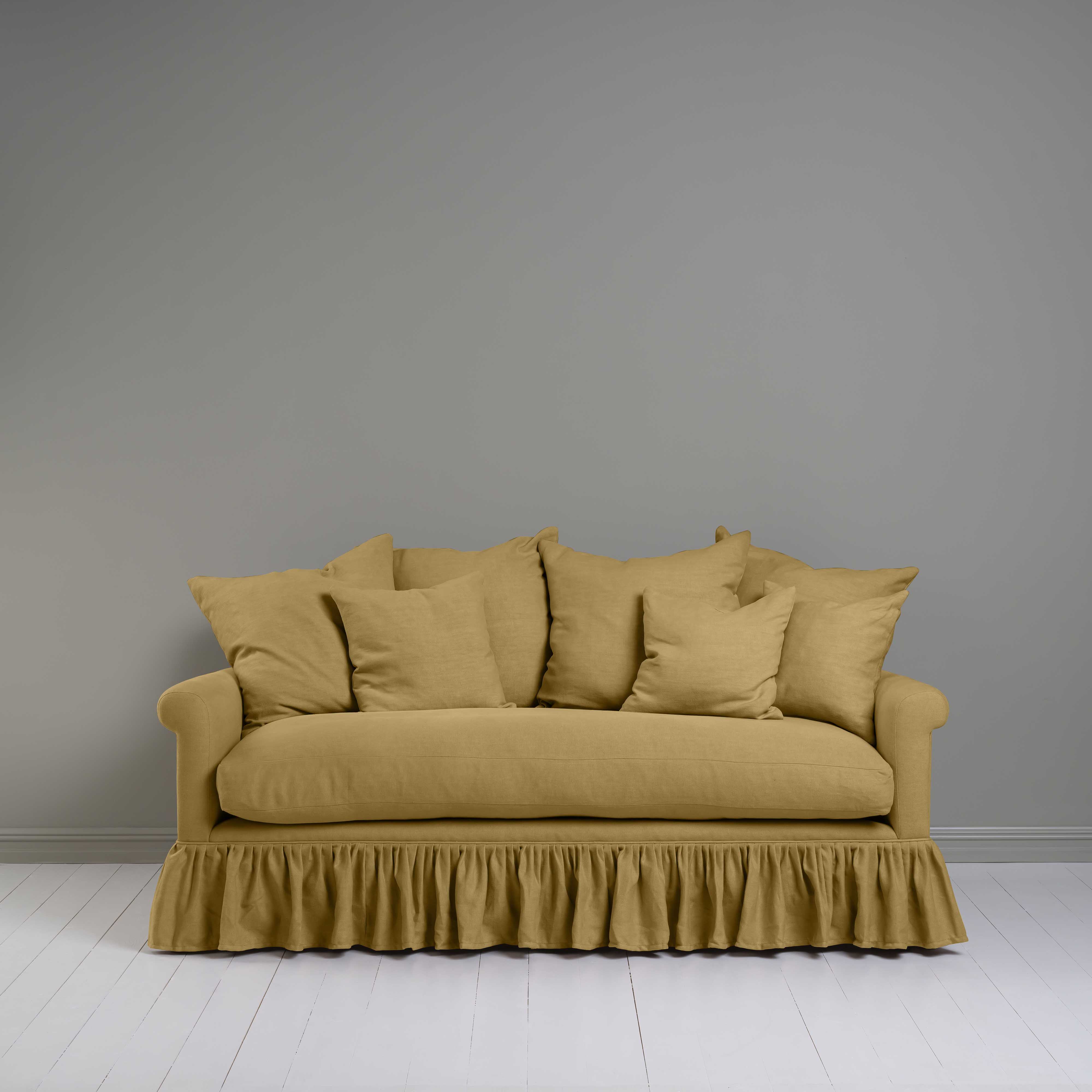  Curtain Call 3 Seater Sofa in Laidback Linen Ochre, With NiX Special Square Matching Cushions - Nicola Harding 
