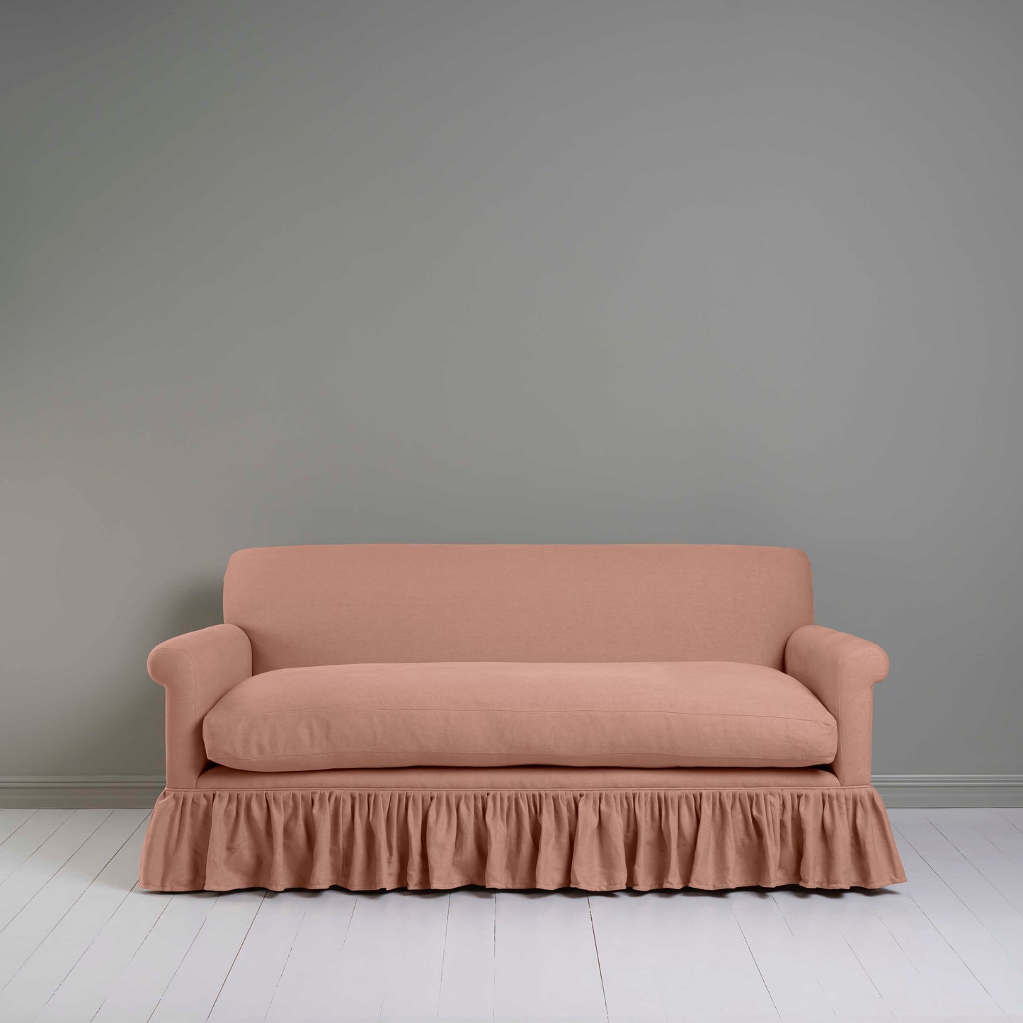 Curtain Call 3 Seater Sofa in Laidback Linen Roseberry, Front View - Nicola Harding