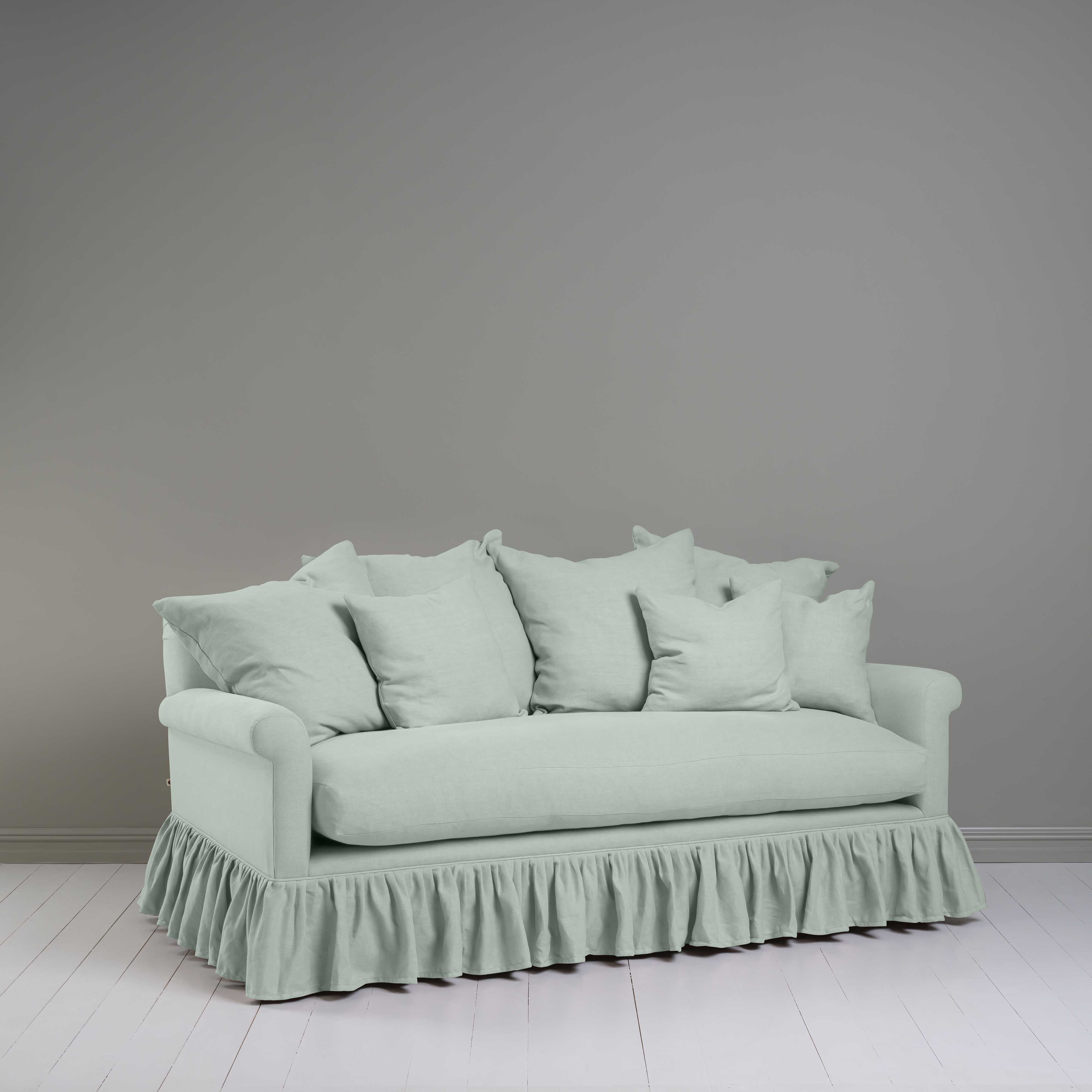  Curtain Call 3 Seater Sofa in Laidback Linen Sky, With Multiple Square Cushions - Nicola Harding 