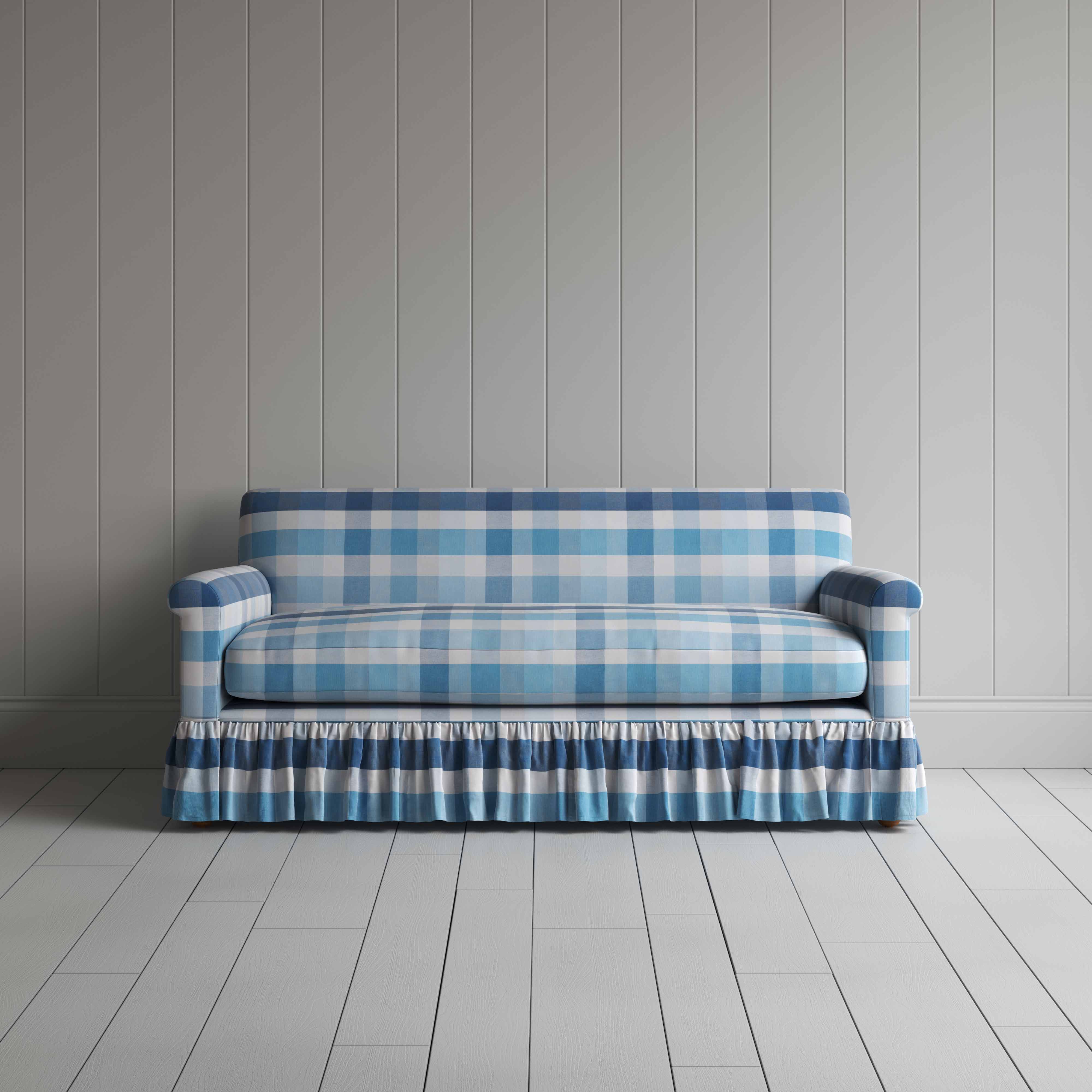  Curtain Call 3 Seater Sofa in Checkmate Cotton, Blue - Nicola Harding 