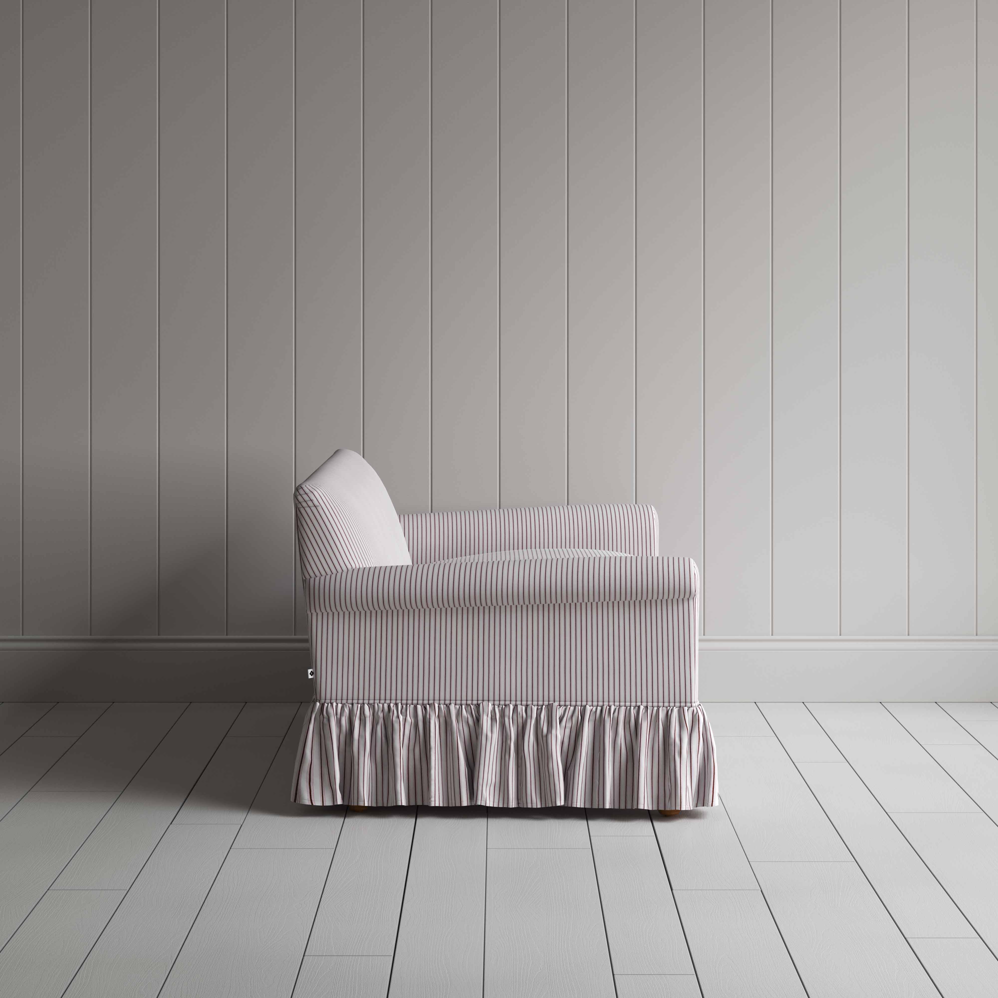  Curtain Call 3 Seater Sofa in Ticking Cotton, Berry, Side View - Nicola Harding 