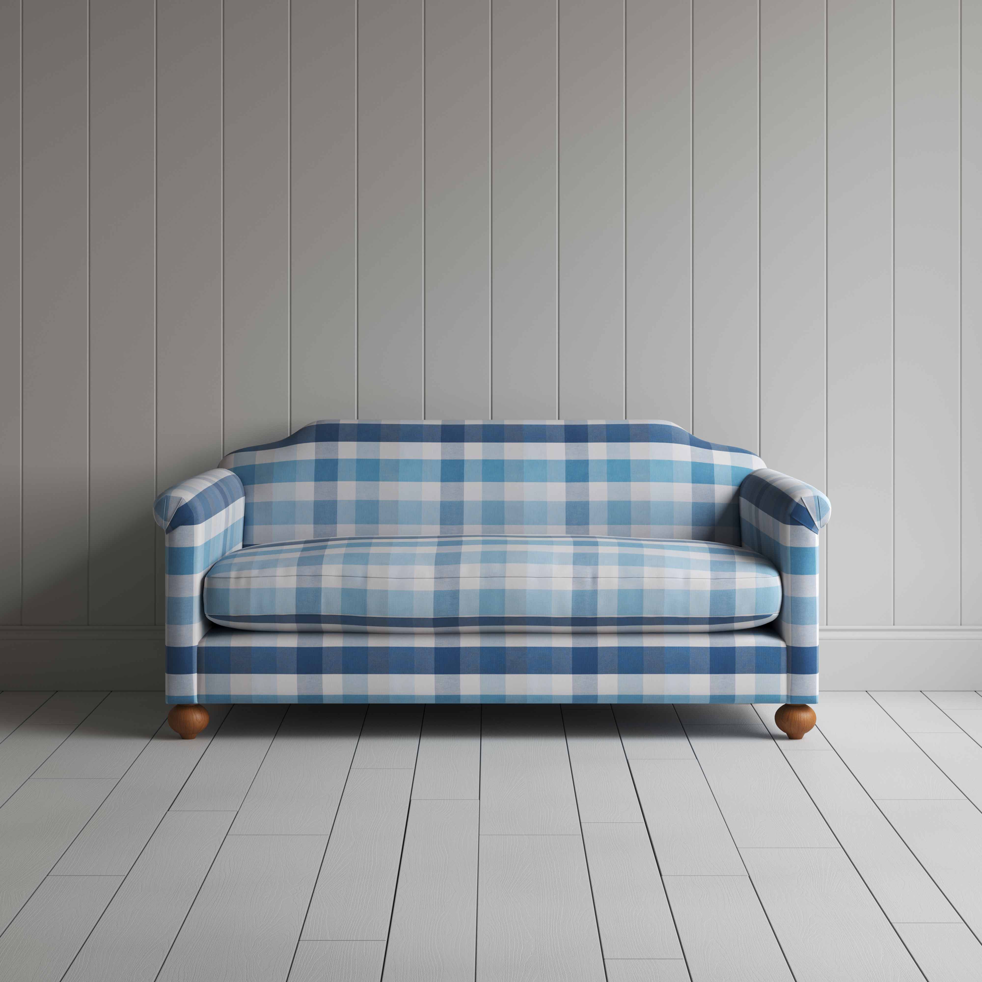  Dolittle 3 Seater Sofa in Checkmate Cotton, Blue - Nicola Harding 