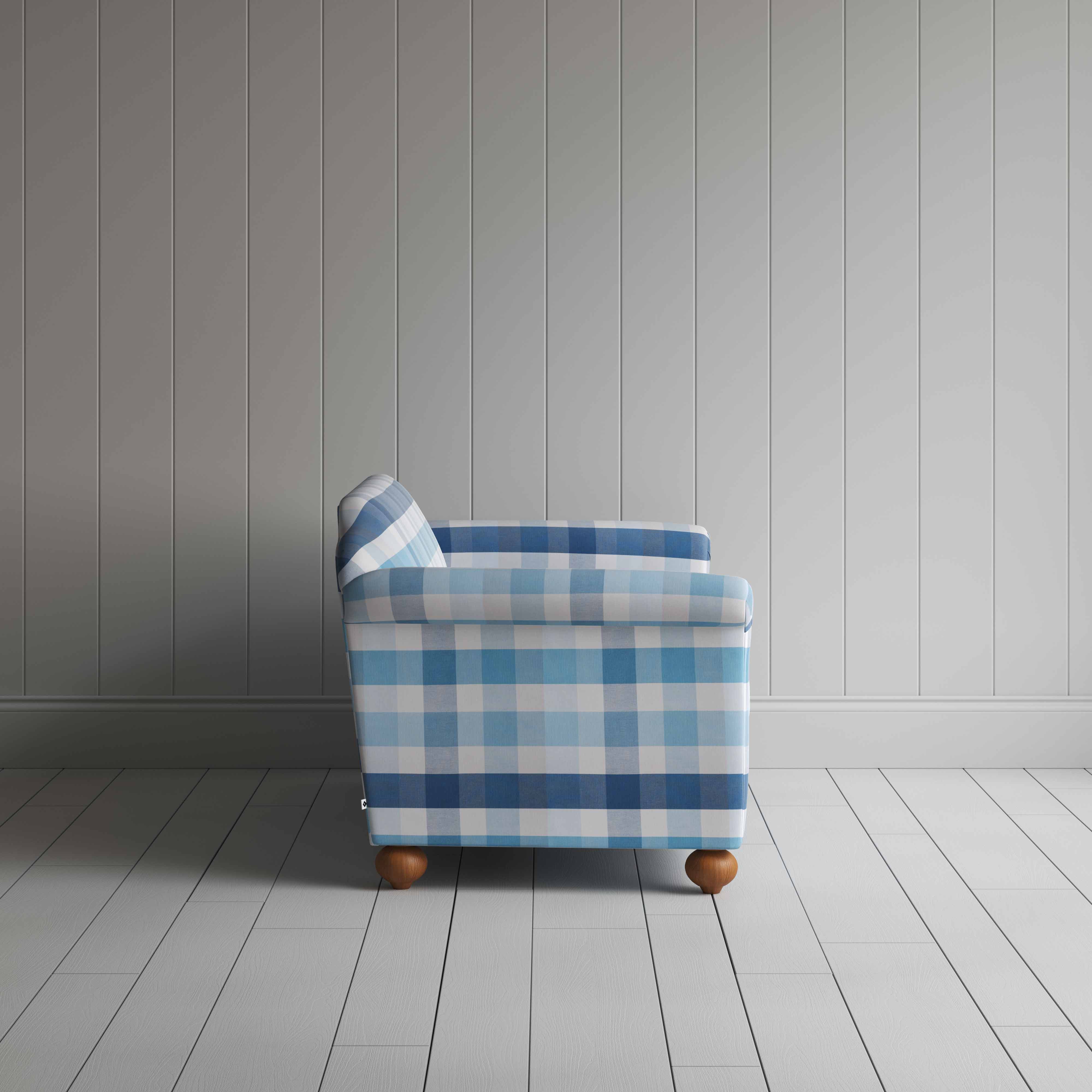  Dolittle 3 Seater Sofa in Checkmate Cotton, Blue - Nicola Harding 