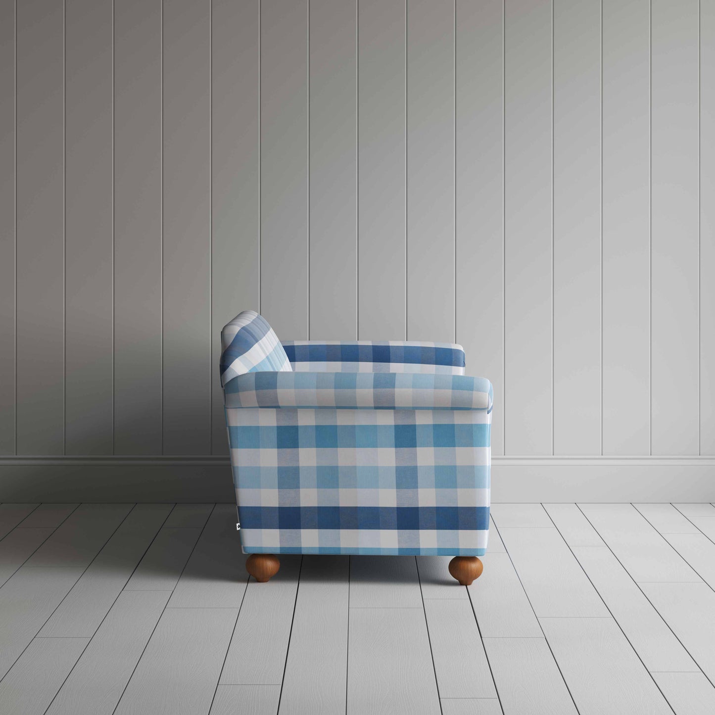 Dolittle 3 Seater Sofa in Checkmate Cotton, Blue - Nicola Harding