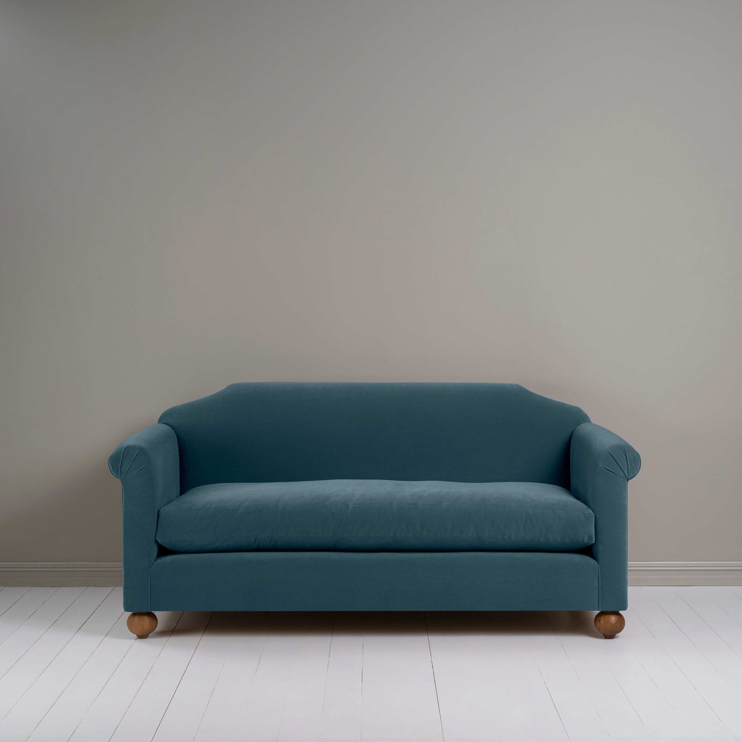 Dolittle 3 Seater Sofa in Intelligent Velvet Aegean, Front View - Nicola Harding