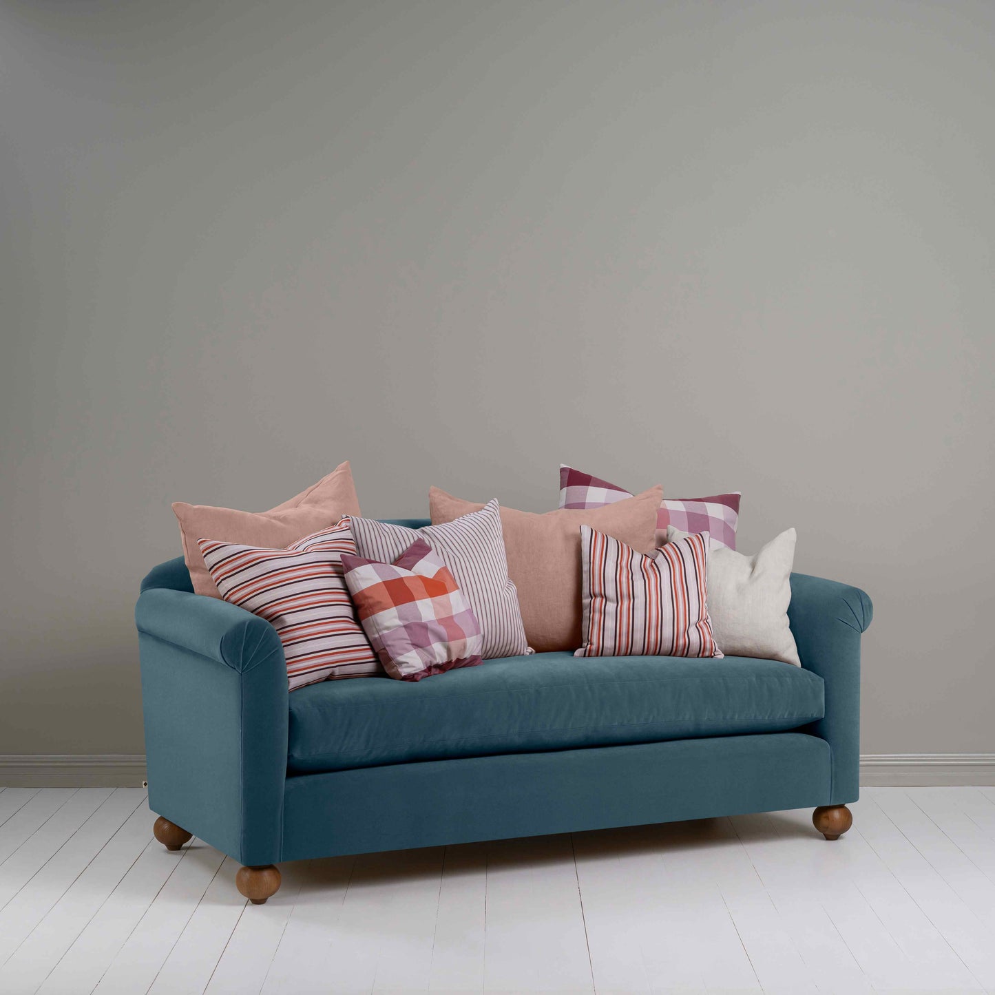 Dolittle 3 Seater Sofa in Intelligent Velvet Aegean, With NiX 8 Cushions - Nicola Harding