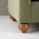 Dolittle 3 Seater Sofa in Intelligent Velvet Green Tea, Round Wooden Foot Closeup - Nicola Harding 