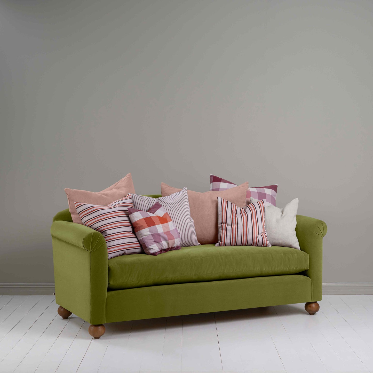 Dolittle 3 Seater Sofa in Intelligent Velvet Lawn, With 8 NiX Cushions - Nicola Harding