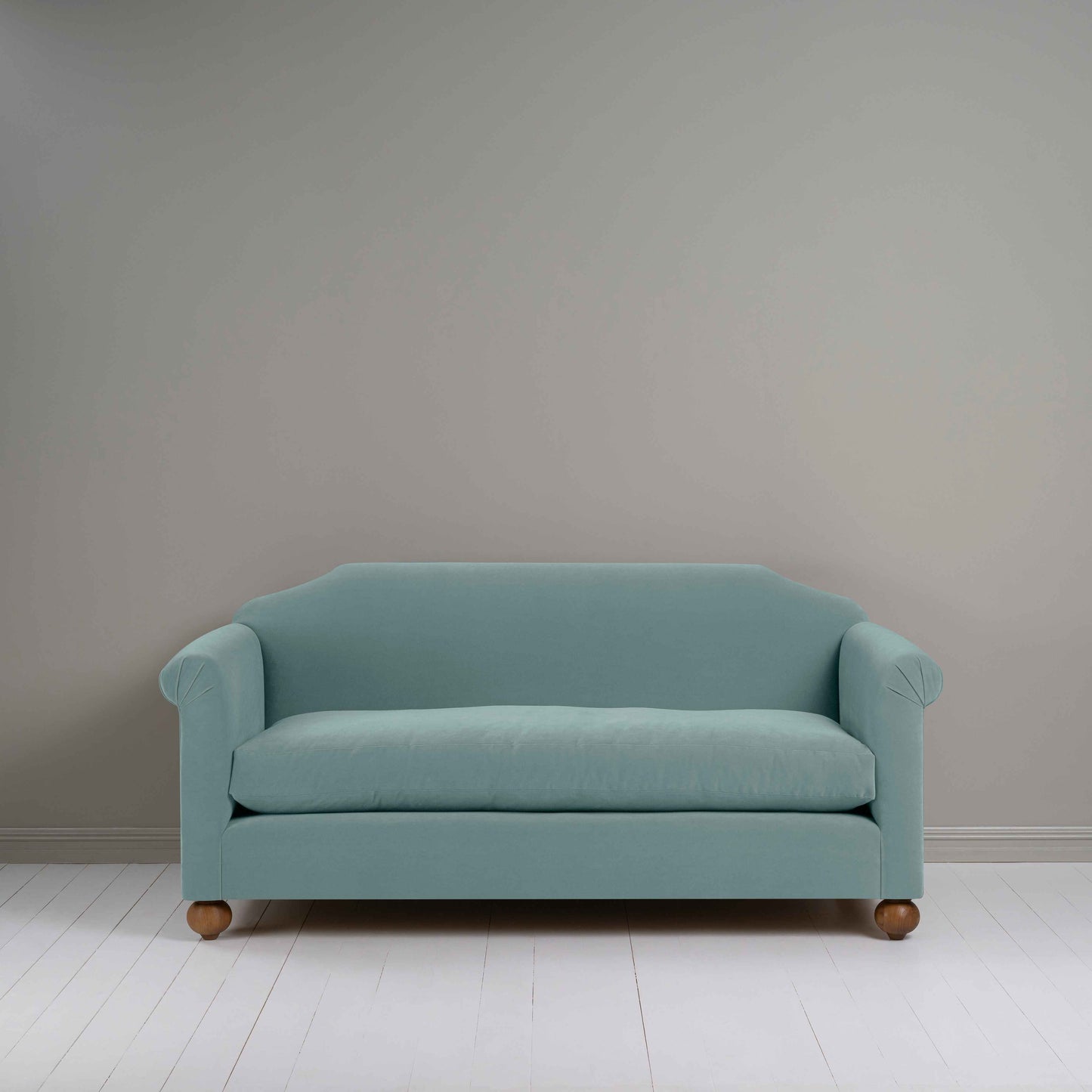 Dolittle 3 Seater Sofa in Intelligent Velvet Mineral, Front View - Nicola Harding