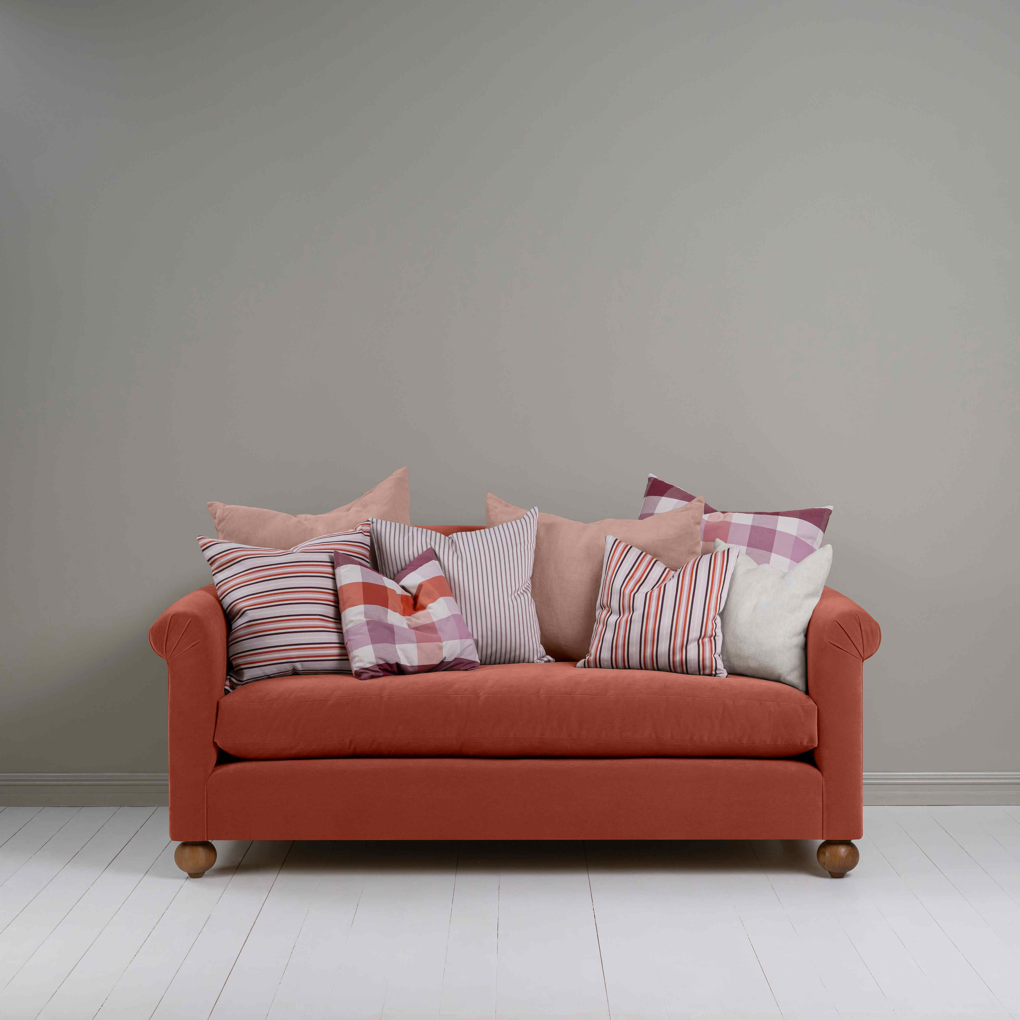  Dolittle 3-Seater Sofa in Intelligent Velvet Sienna, With Eight Cushions - Nicola Harding 