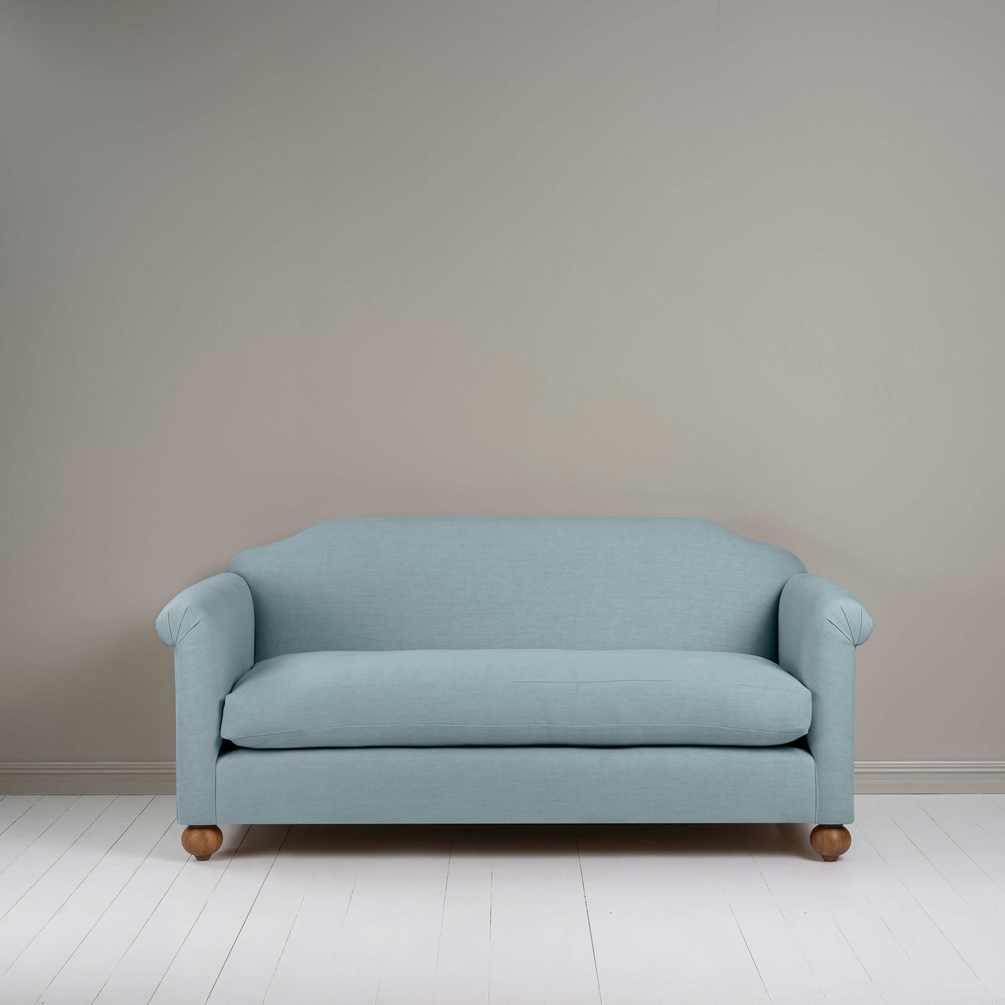 Dolittle 3-Seater Sofa in Laidback Linen Cerulean, Front View - Nicola Harding