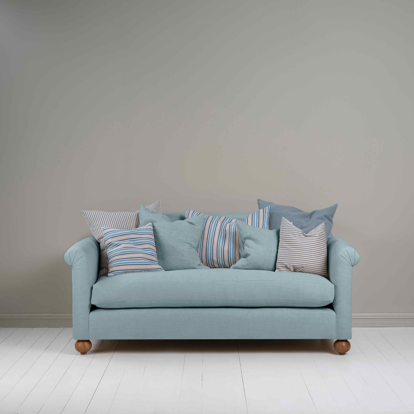 Dolittle 3-Seater Sofa in Laidback Linen Cerulean, With Seven NiX Cushions - Nicola Harding