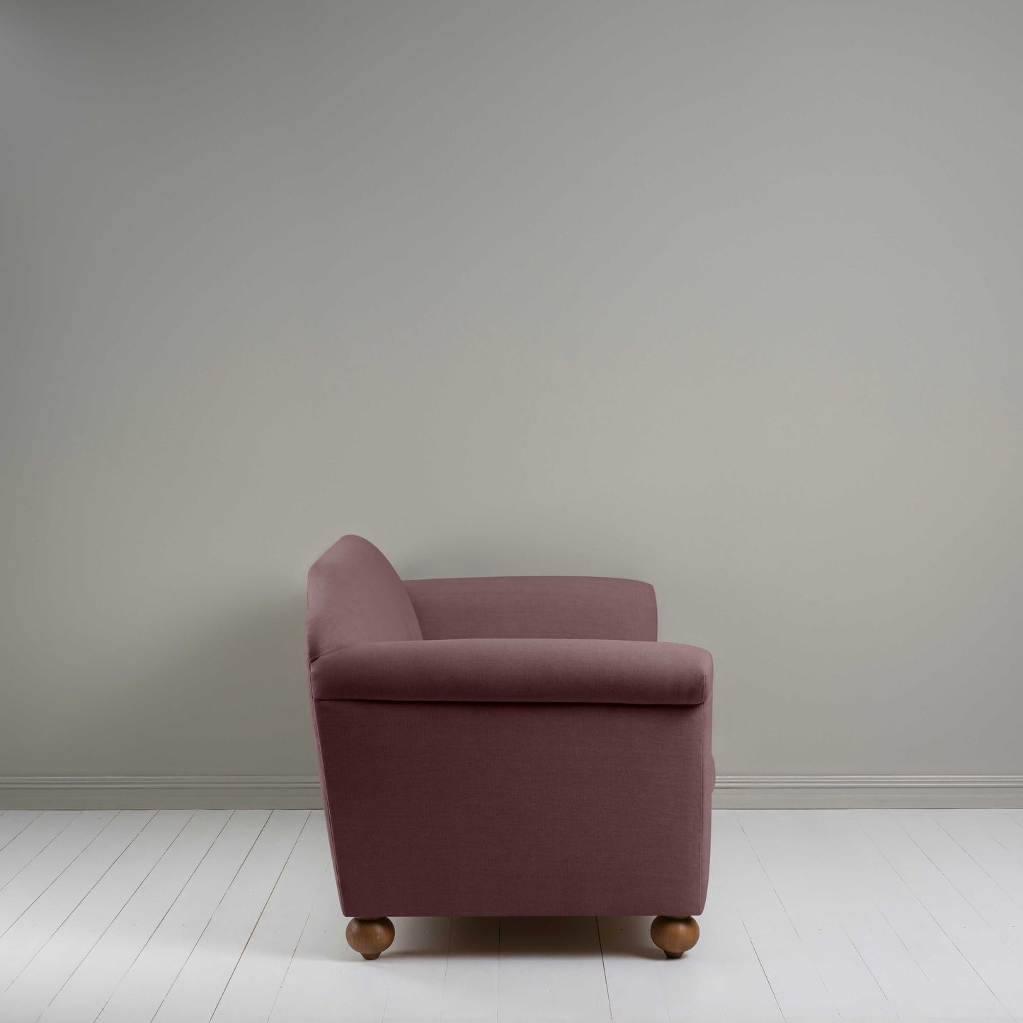 Dolittle 4 seater Sofa in Laidback Linen Damson, Side View - Nicola Harding
