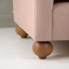  Dolittle 3-Seater Sofa in Laidback Linen Dusky Pink, Round Wooden Feet Closeup - Nicola Harding 