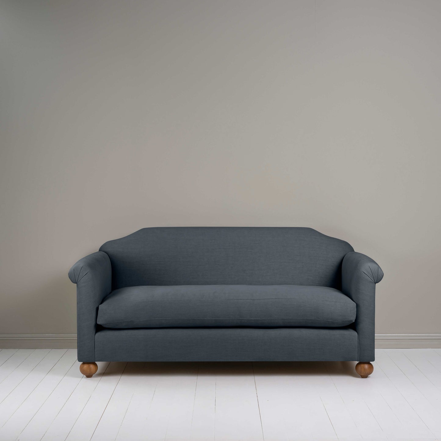 Dolittle 3 Seater Sofa in Laidback Linen Midnight, Front View - Nicola Harding