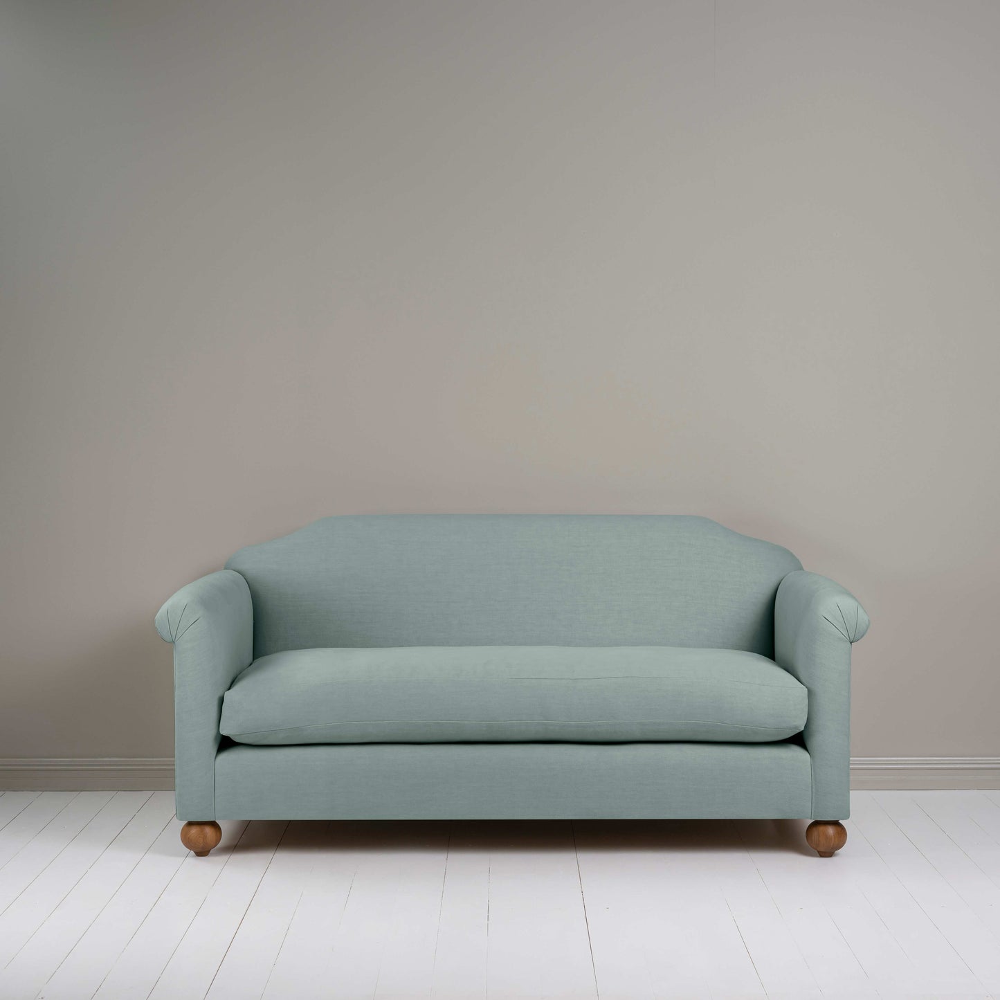 Dolittle 3 Seater Sofa in Laidback Linen Mineral, Front View - Nicola Harding
