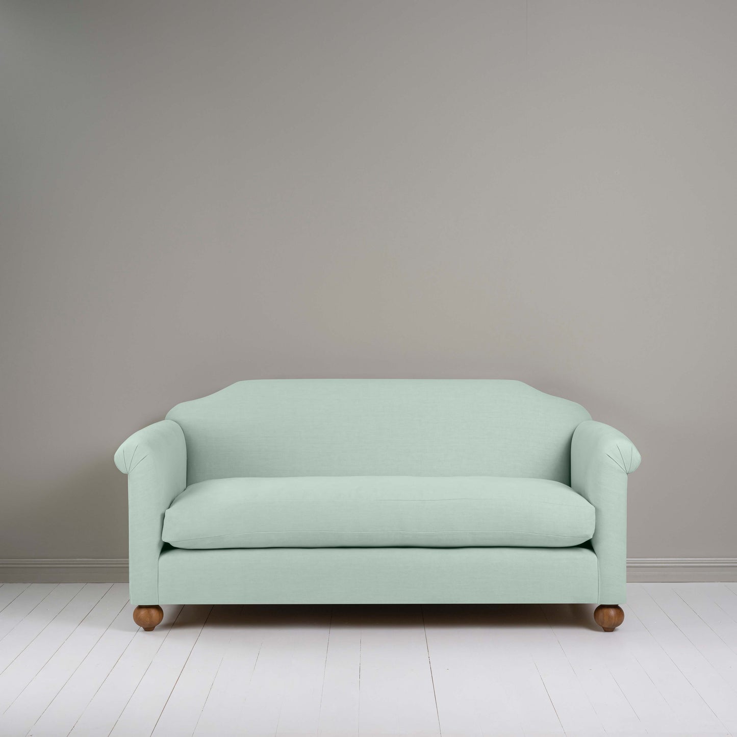 Dolittle 3 Seater Sofa in Laidback Linen Sky, Front View - Nicola Harding