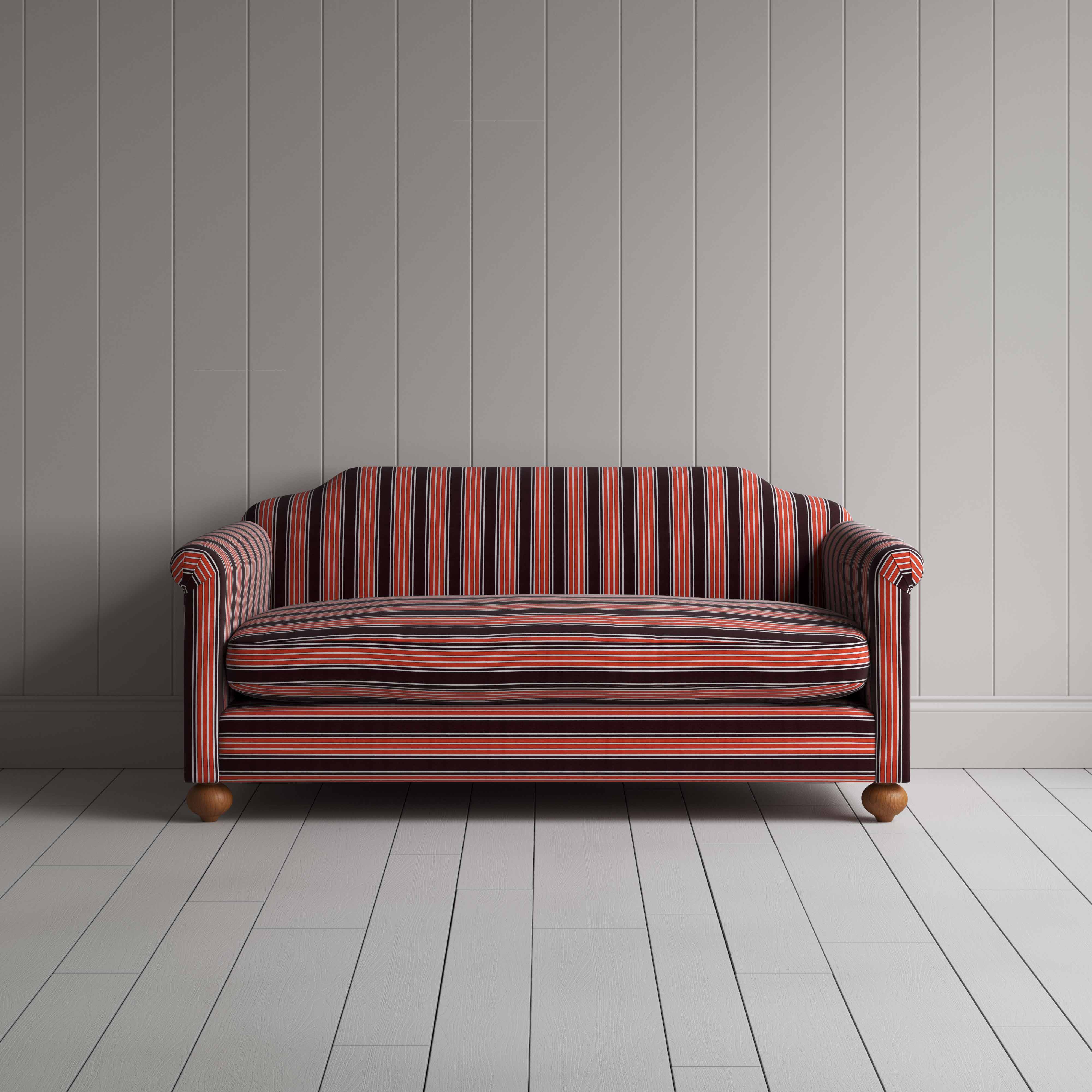  Dolittle 3 Seater Sofa in Regatta Cotton, Flame, Front View - Nicola Harding 