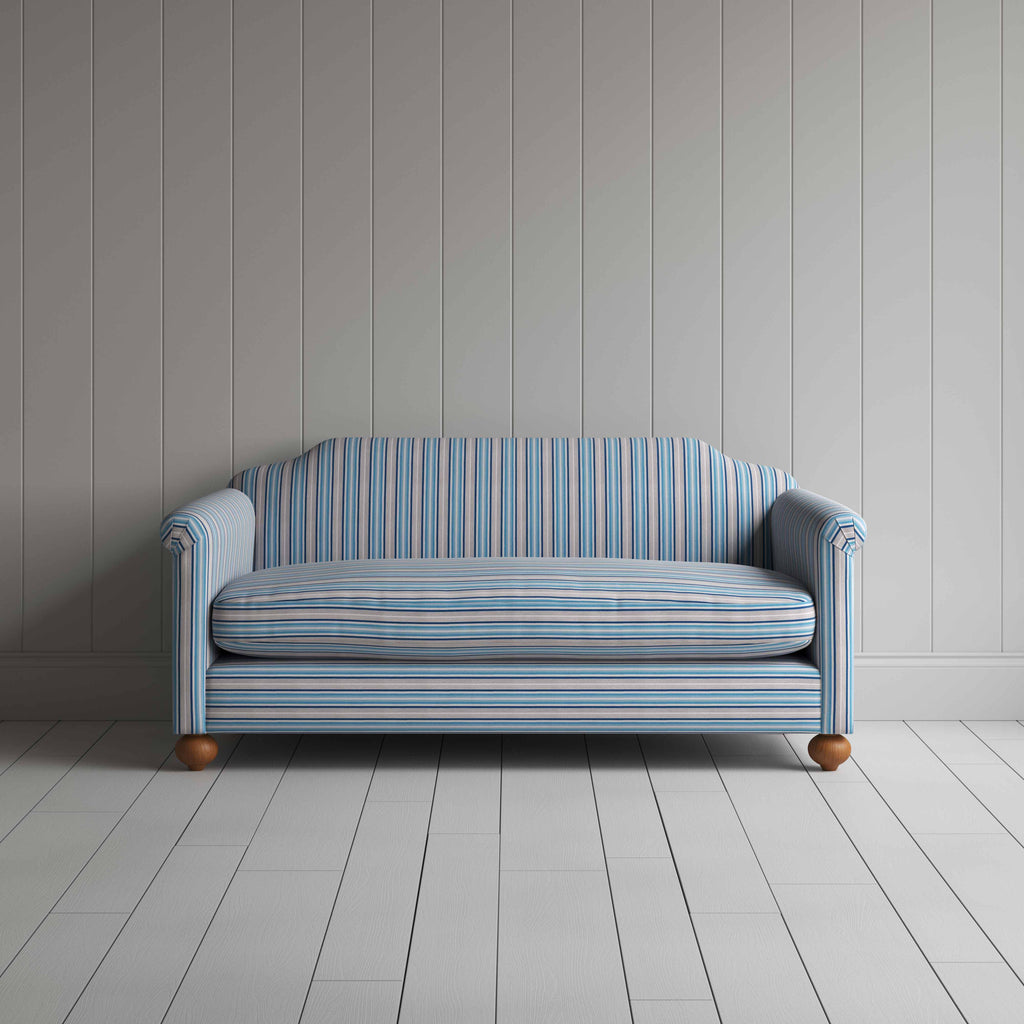  Dolittle 3 Seater Sofa in Slow Lane Cotton Linen, Blue, Front View - Nicola Harding 