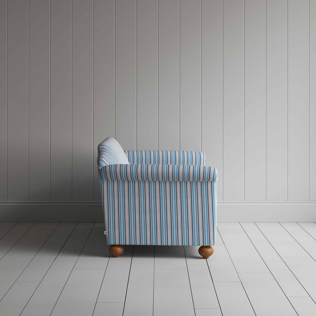  Dolittle 3 Seater Sofa in Slow Lane Cotton Linen, Blue, Side View - Nicola Harding 