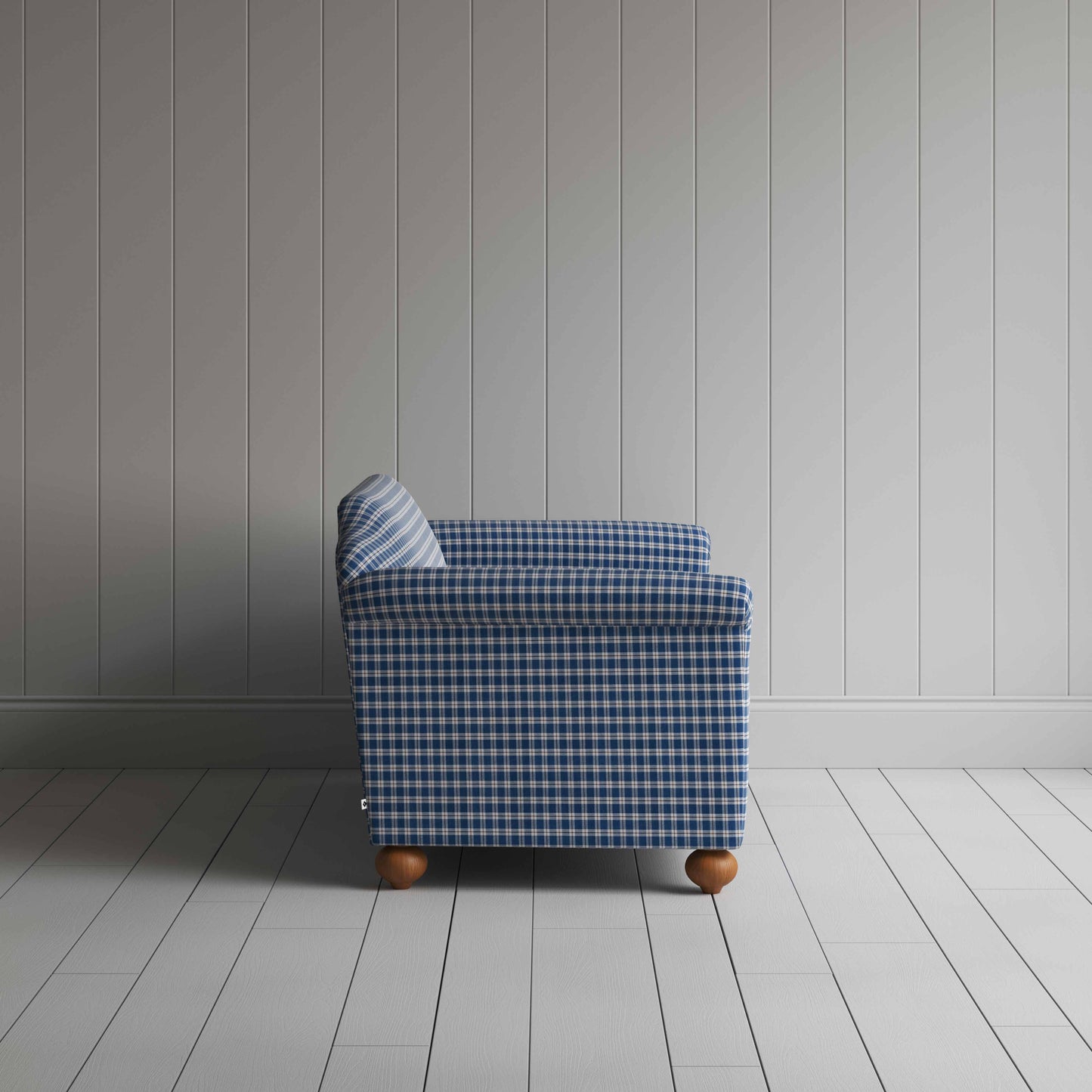 Dolittle 3 Seater Sofa in Well Plaid Cotton, Blue Brown - Nicola Harding