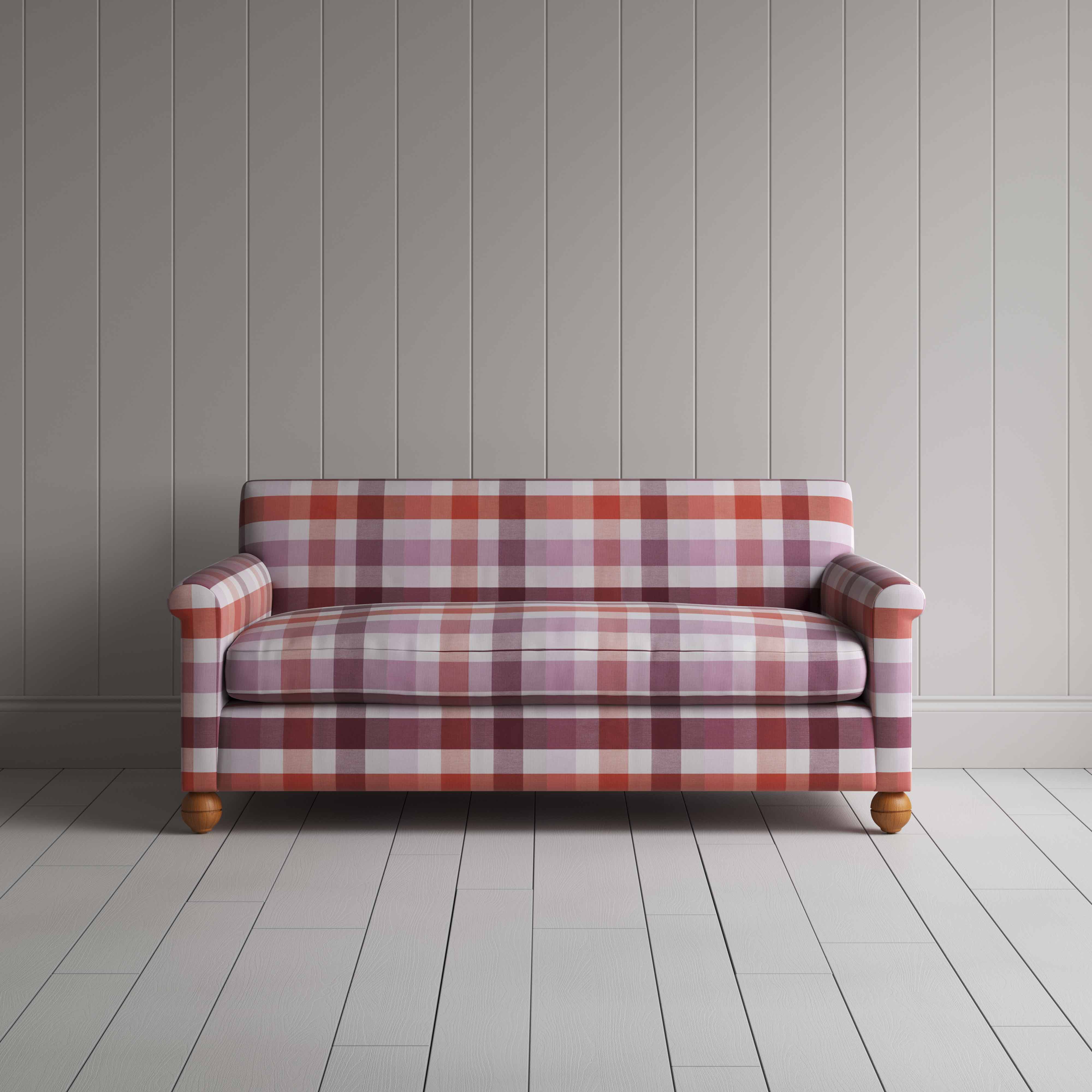  Idler 3 Seater Sofa in Checkmate Cotton, Berry - Nicola Harding 