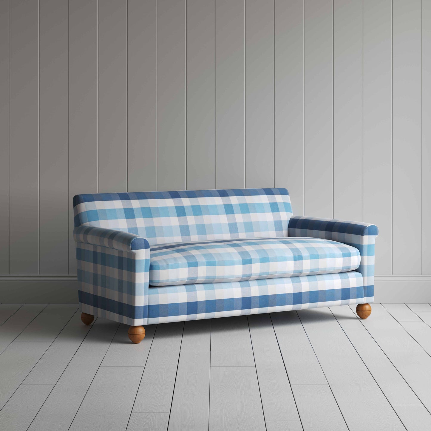 Idler 3 Seater Sofa in Checkmate Cotton, Blue