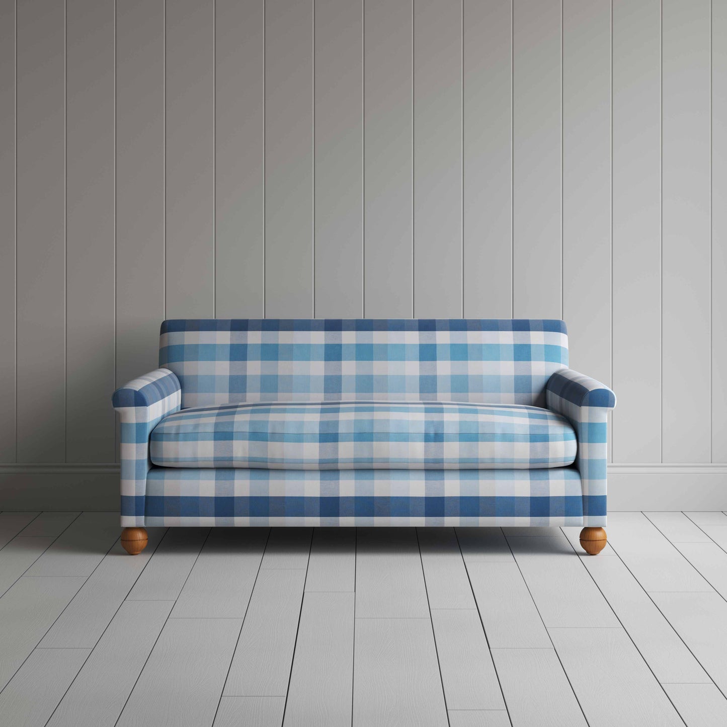 Idler 3 Seater Sofa in Checkmate Cotton, Blue