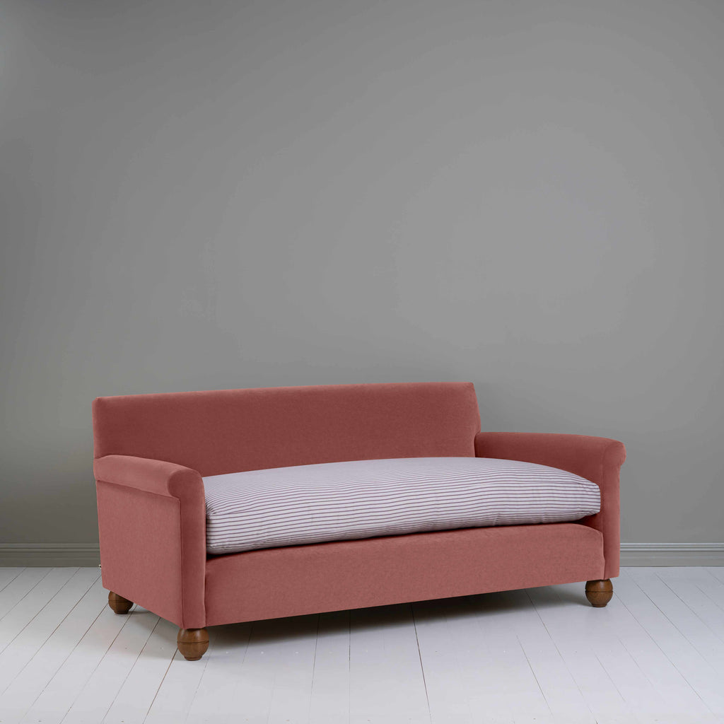  Idler 3 Seater Sofa in Intelligent Velvet Damson Frame and Ticking Cotton Berry Seat - Nicola Harding 