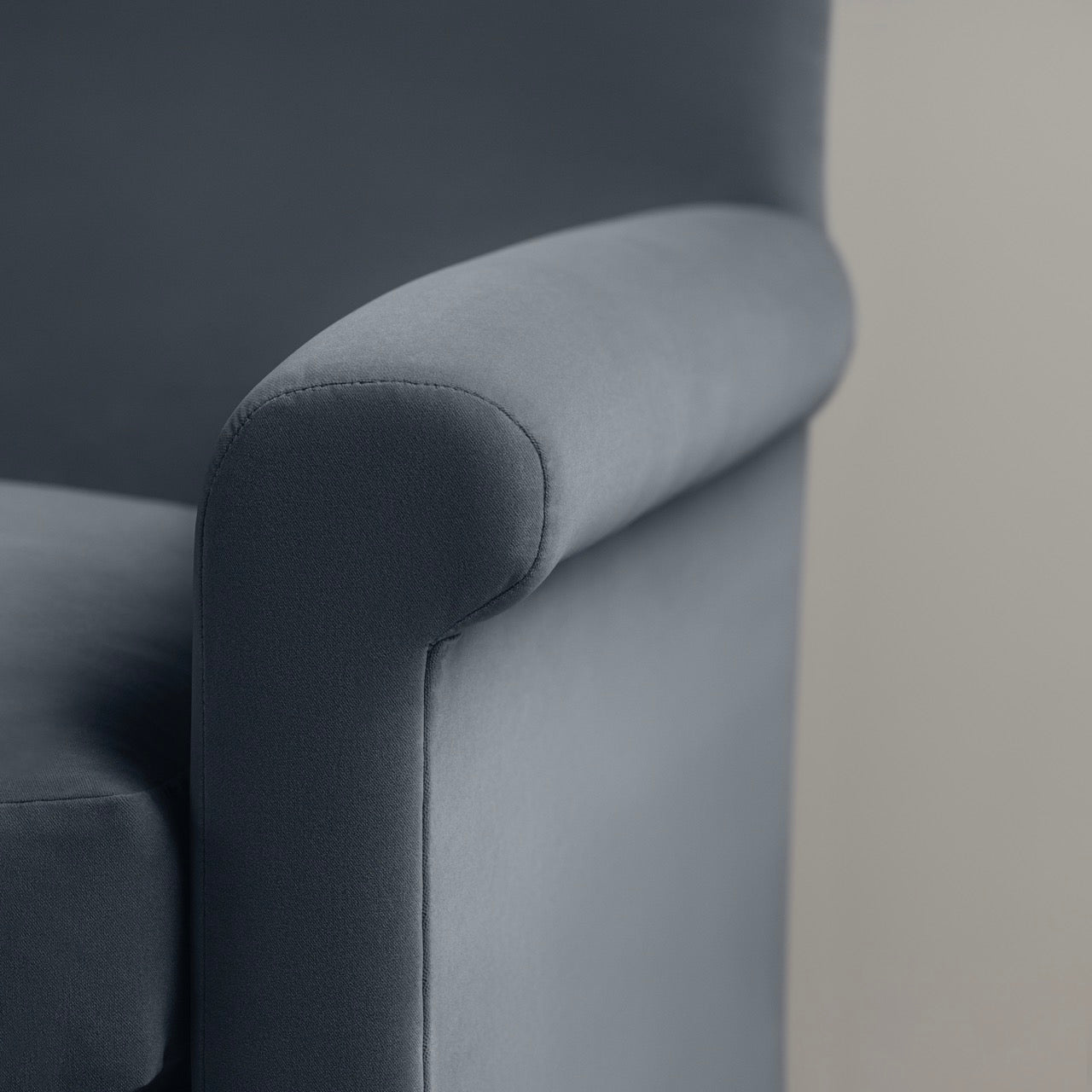 Arm Design Closeup of 3 Seater Sofa in Velvet Grey(Mercury) - Nicola Harding