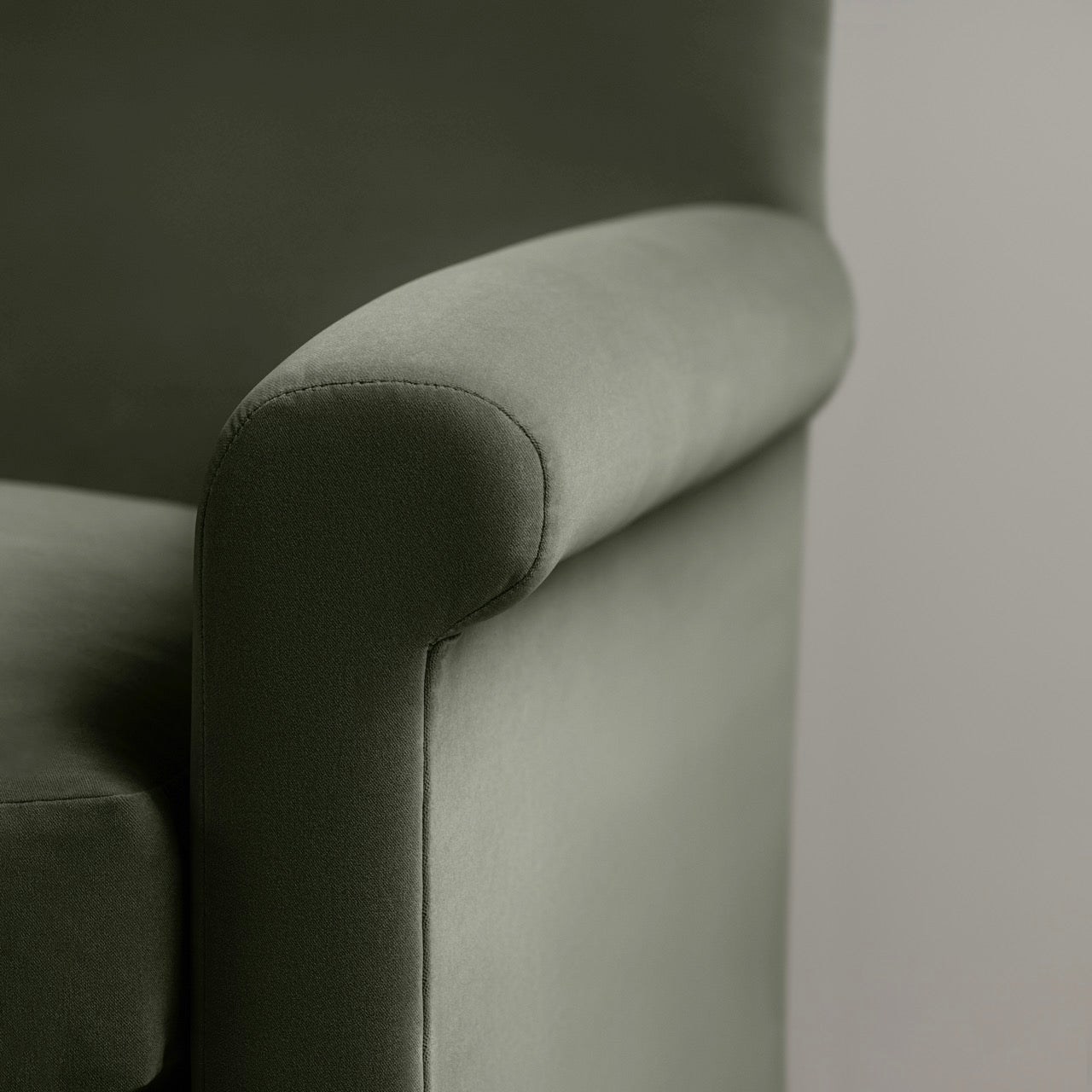 Arm Design Closeup of 3 Seater Sofa in Green(Seaweed) Velvet