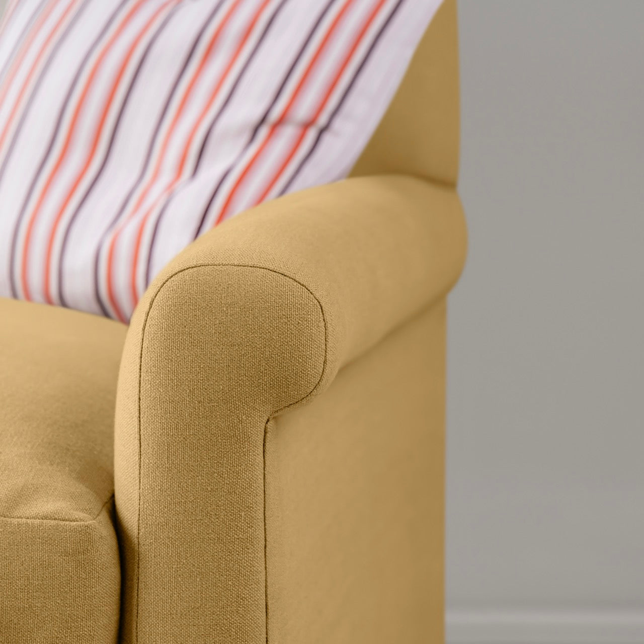  Arm Design Closeup of 3 Seater Sofa in Yellow(Ochre) Color 
